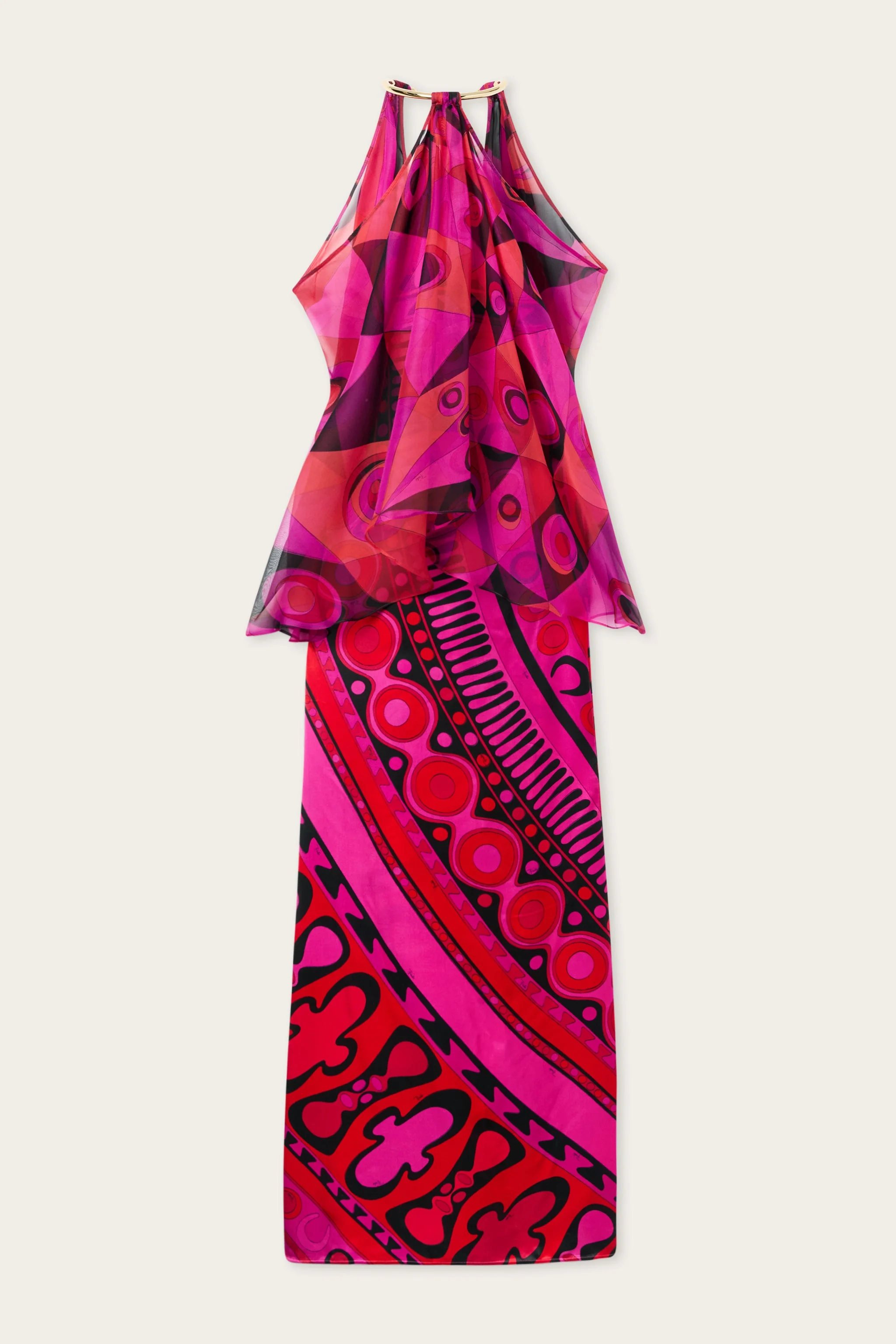 OCCHI PRINT SATIN AND CHIFFON DRESS - 1