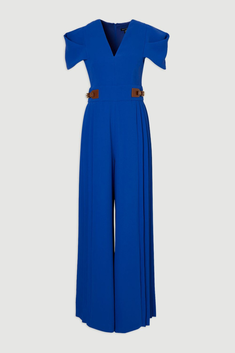 Soft Tailored Crepe Tab Detail Pleated Jumpsuit 4