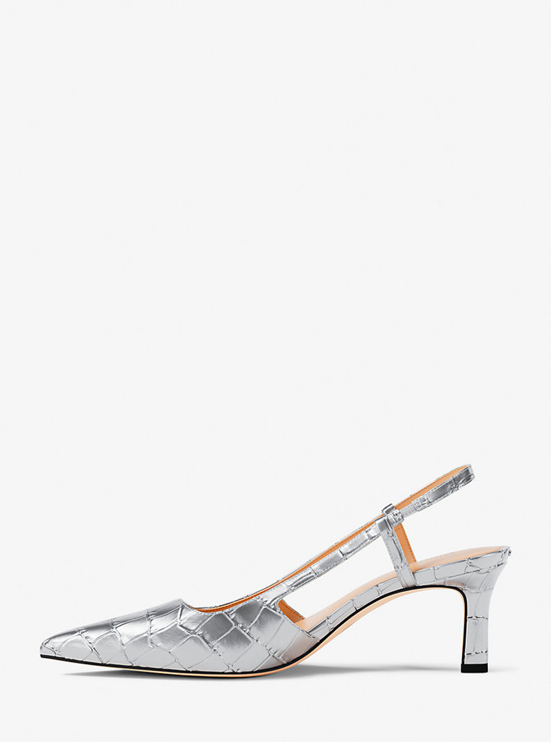 Alora Metallic Crocodile Embossed Leather Slingback Pump 3