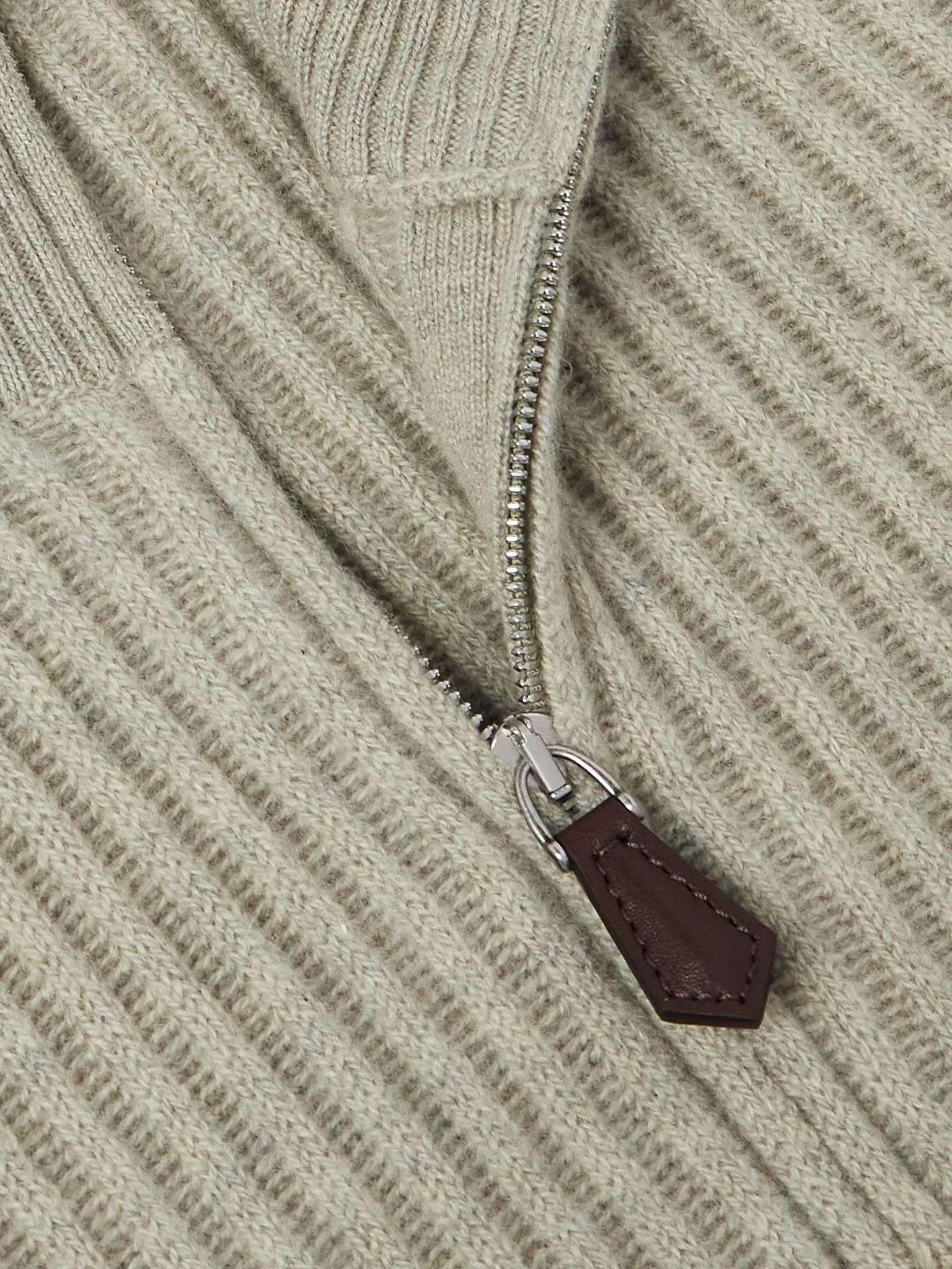 Plane Tree Ribbed Cashmere Half-Zip Sweater Green - 5