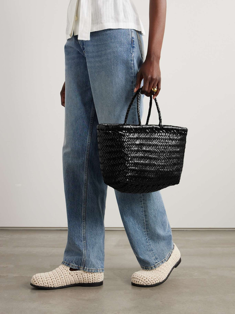 DRAGON DIFFUSION Bamboo Triple Jump small woven leather tote Black outlook