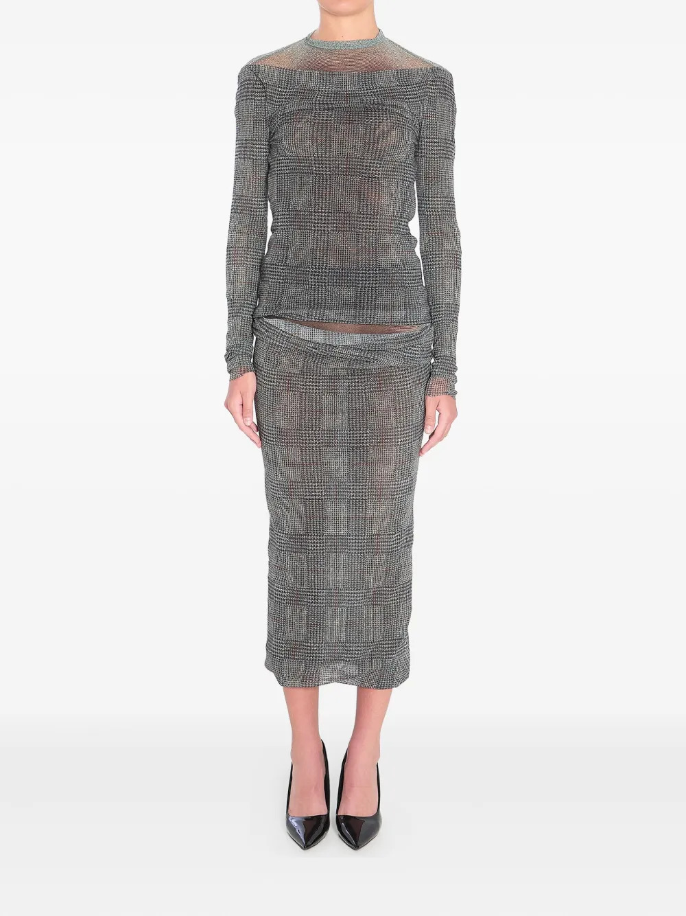 JEAN PAUL GAULTIER - Women Mesh Double Layer "Body Shadow" /"Prince Of Wales" Top - 5