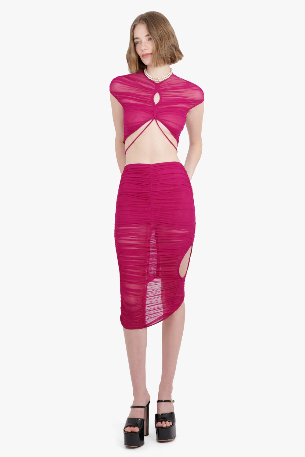 SHEER MESH BODYCON MAXI SKIRT | MAGENTA - 2