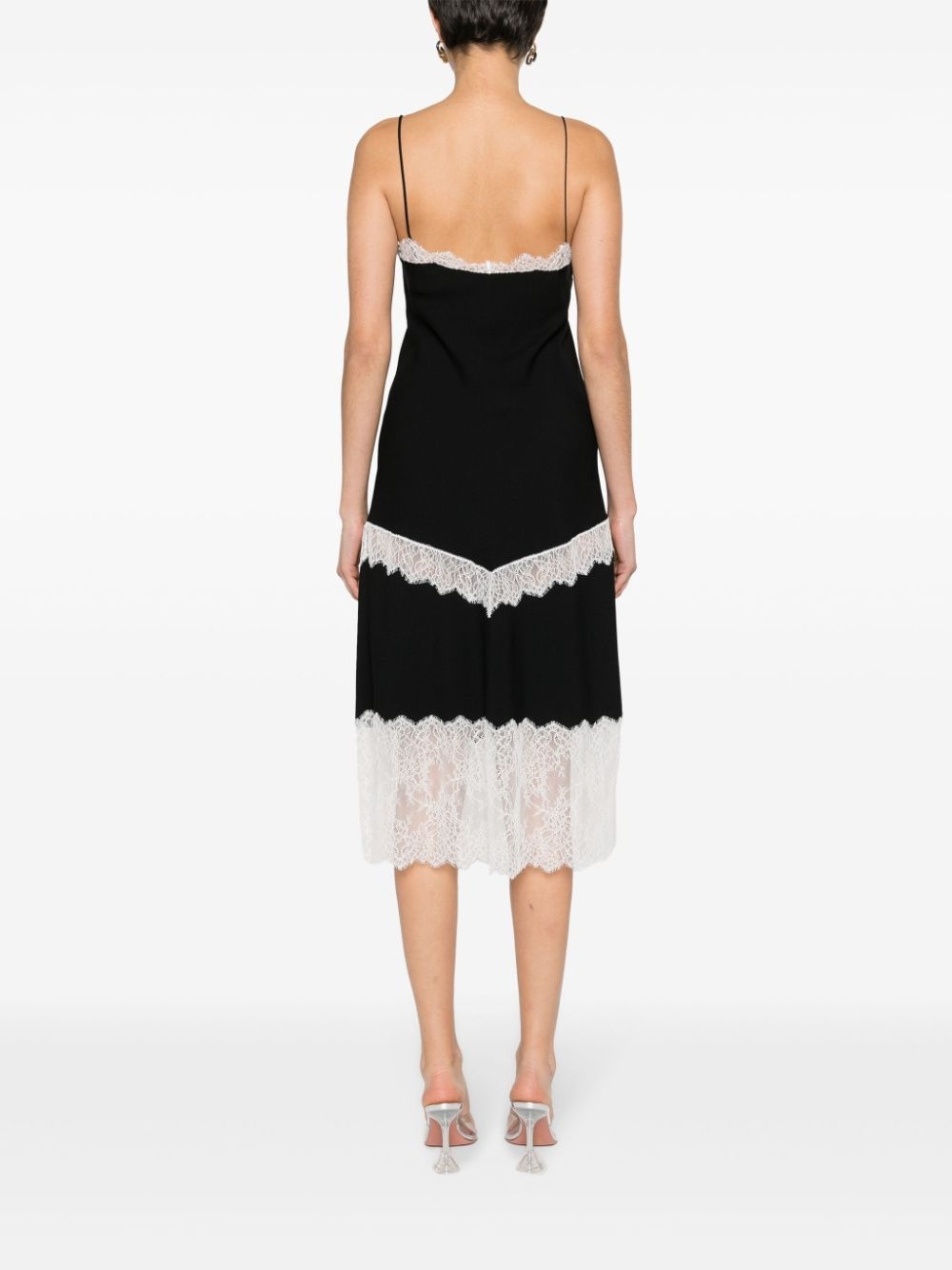 lace-panel crepe slip dress - 4