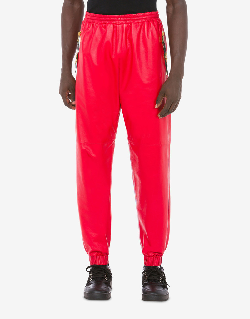 Moschino MINI LETTERING ZIP PULLER NAPPA LEATHER JOGGERS outlook