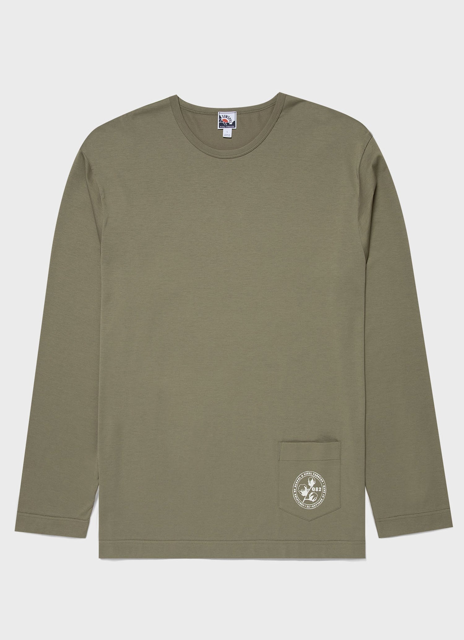 Nigel Cabourn x Sunspel Long Sleeve Pocket T-Shirt in Army Green - 1
