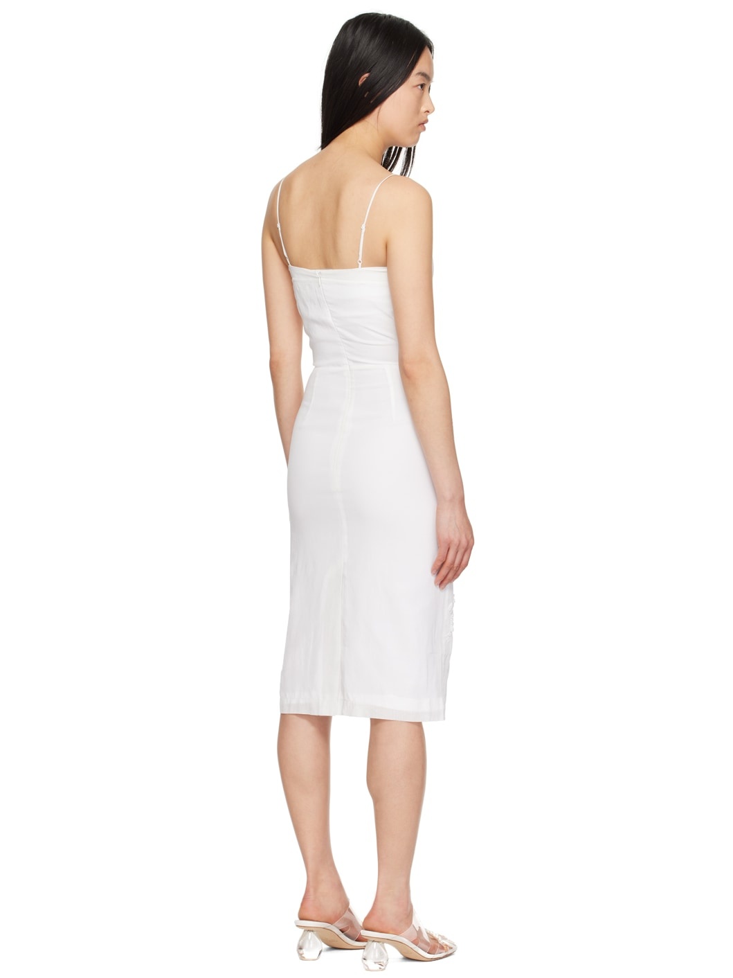 White Embroidered Midi Dress - 3