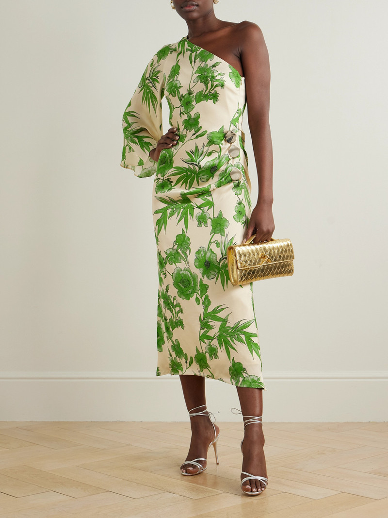 Atlantis One-shoulder Embellished Floral-print Satin Midi Dress 2