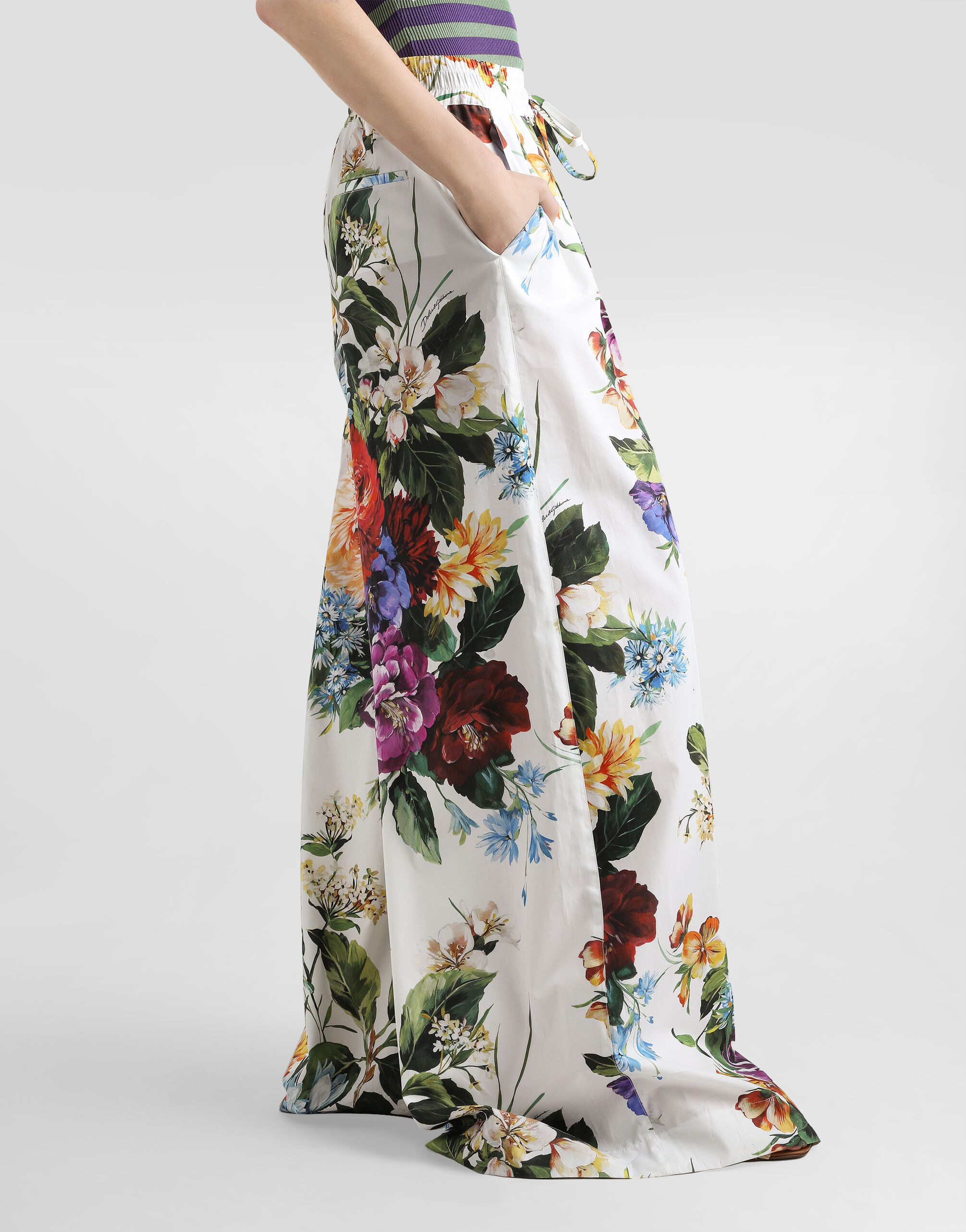 Flower bouquet-print poplin trousers - 5