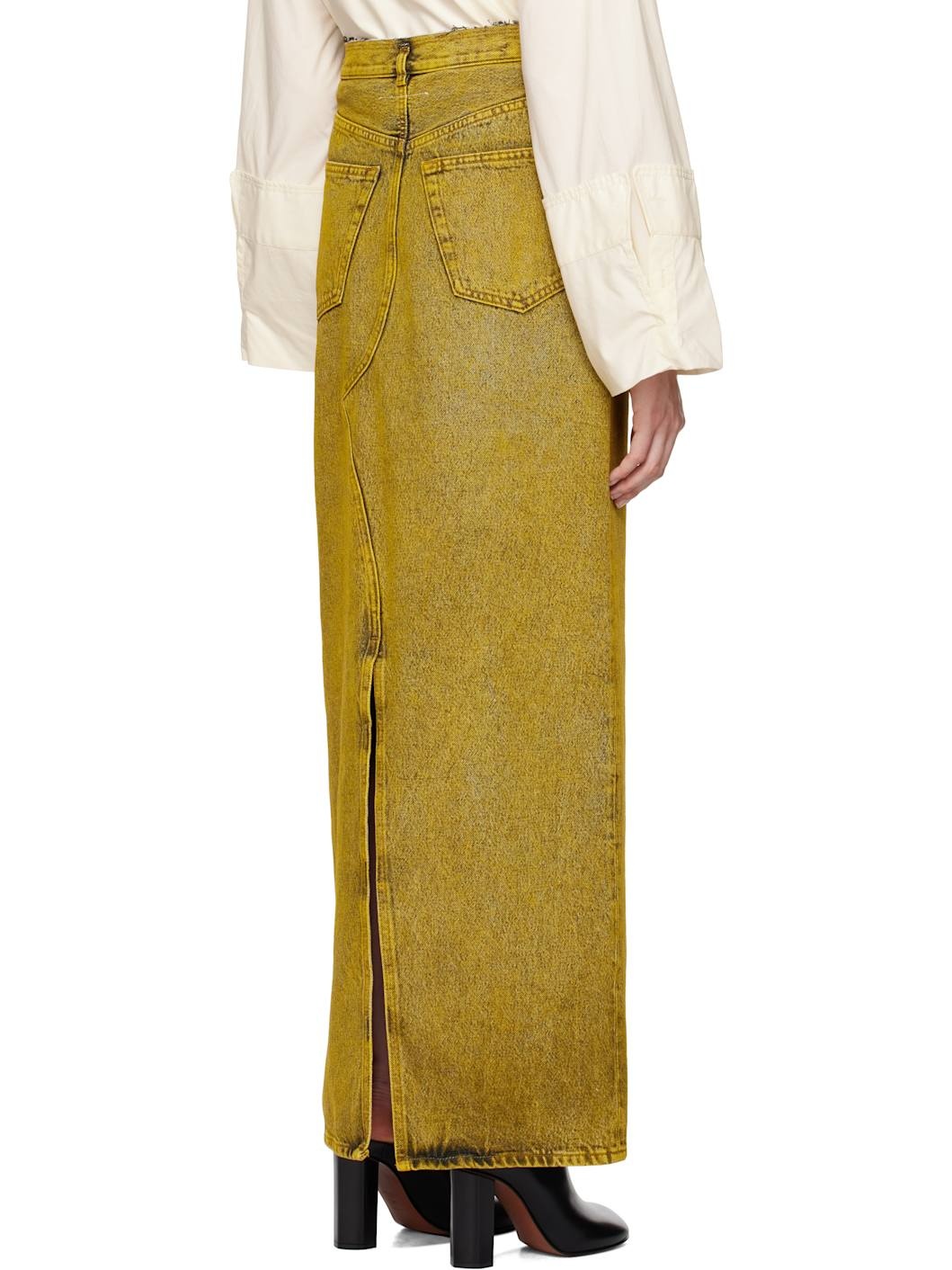 Yellow Long Denim Maxi Skirt - 3