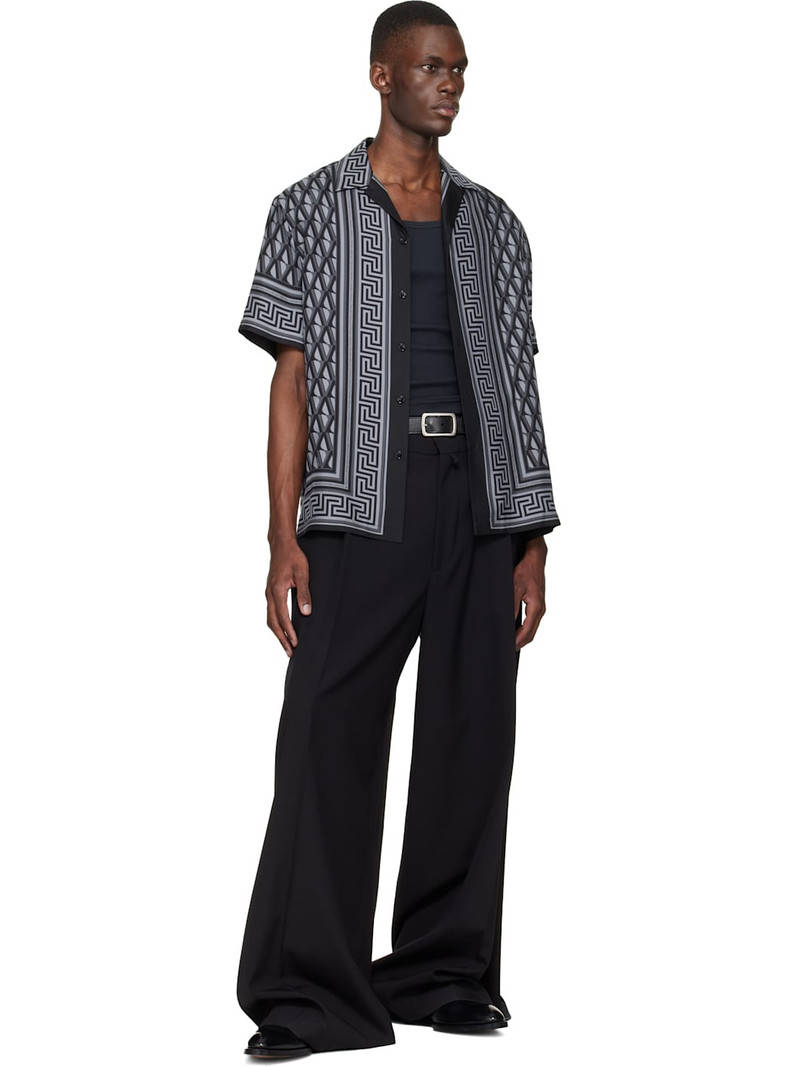 VERSACE Black & Gray Printed Silk Twill Slim Shirt outlook