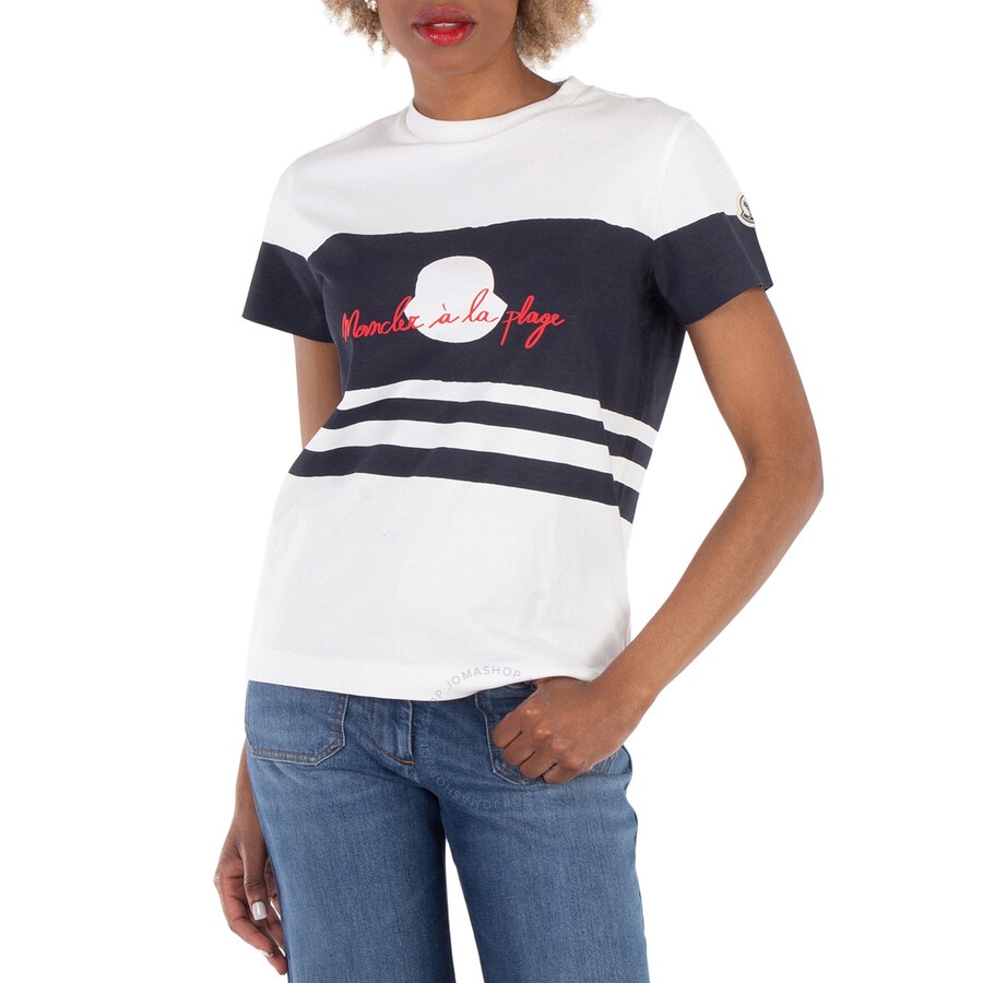 Moncler Logo-Print Striped Cotton T-Shirt, Size X-Small - 3
