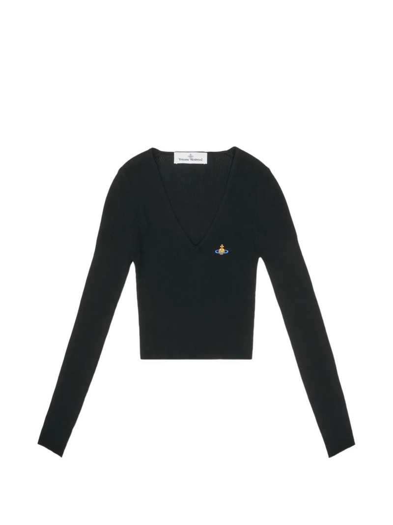 logo-embroidery V-neck sweater 1