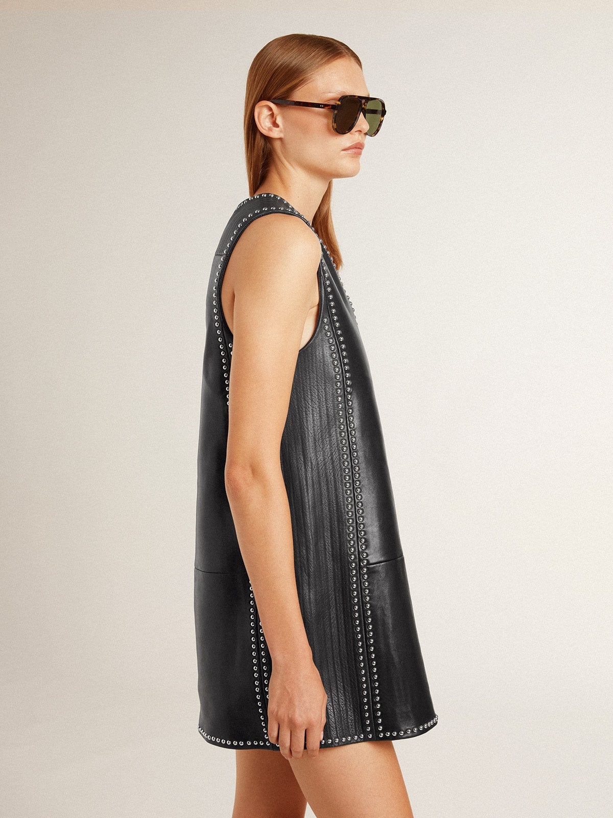 Women’s black nappa leather dress with studs - 2