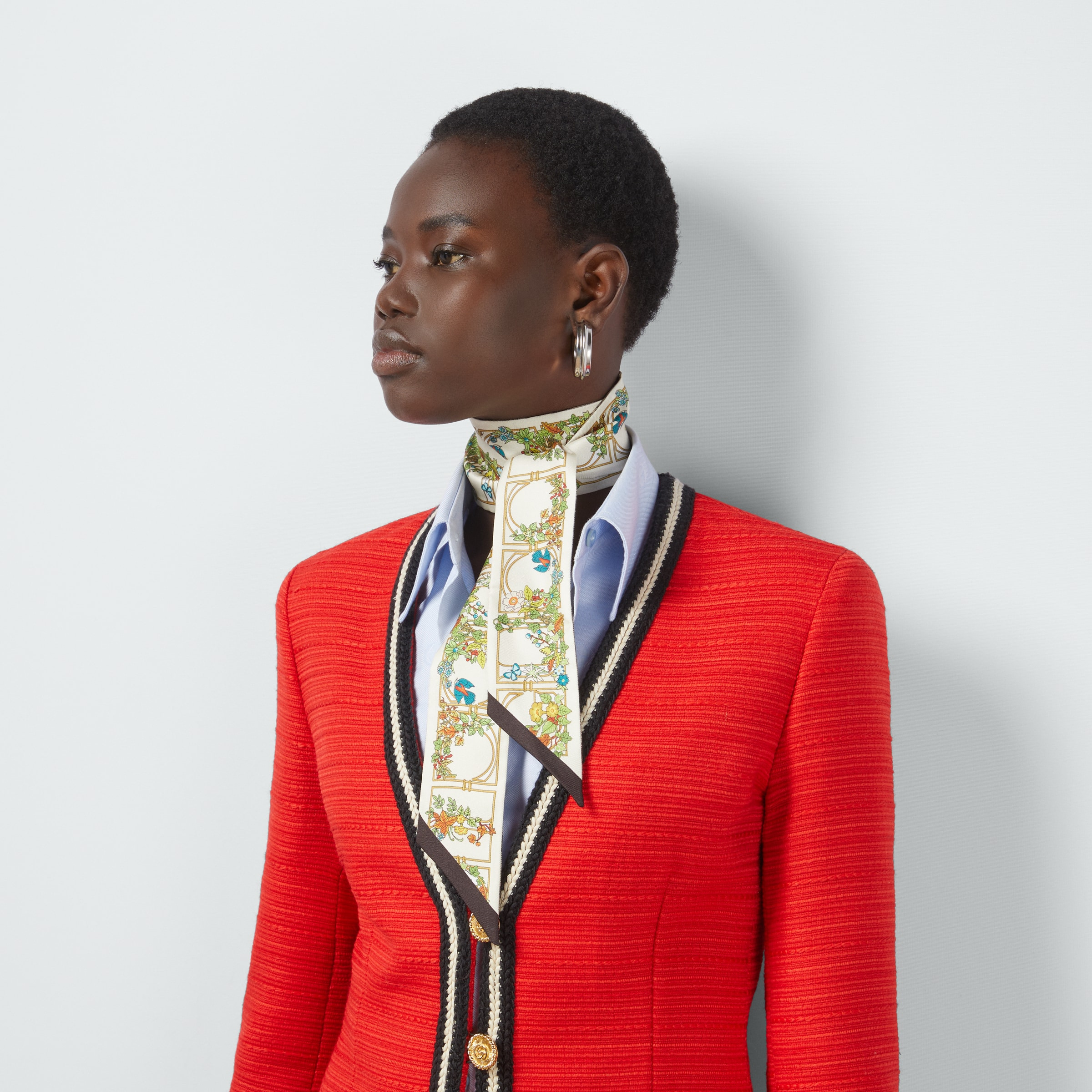 Animal and floral print silk neck bow - 3