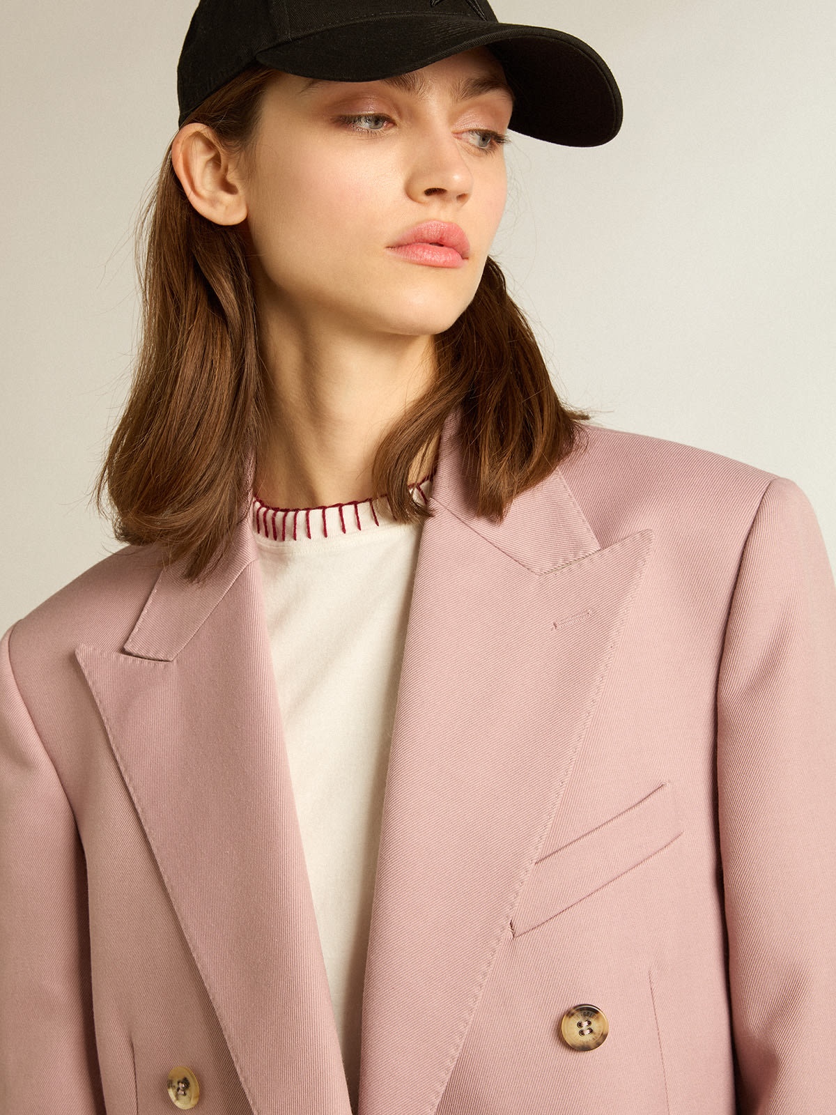 Double-breasted blazer in pink tailoring fabric - 2