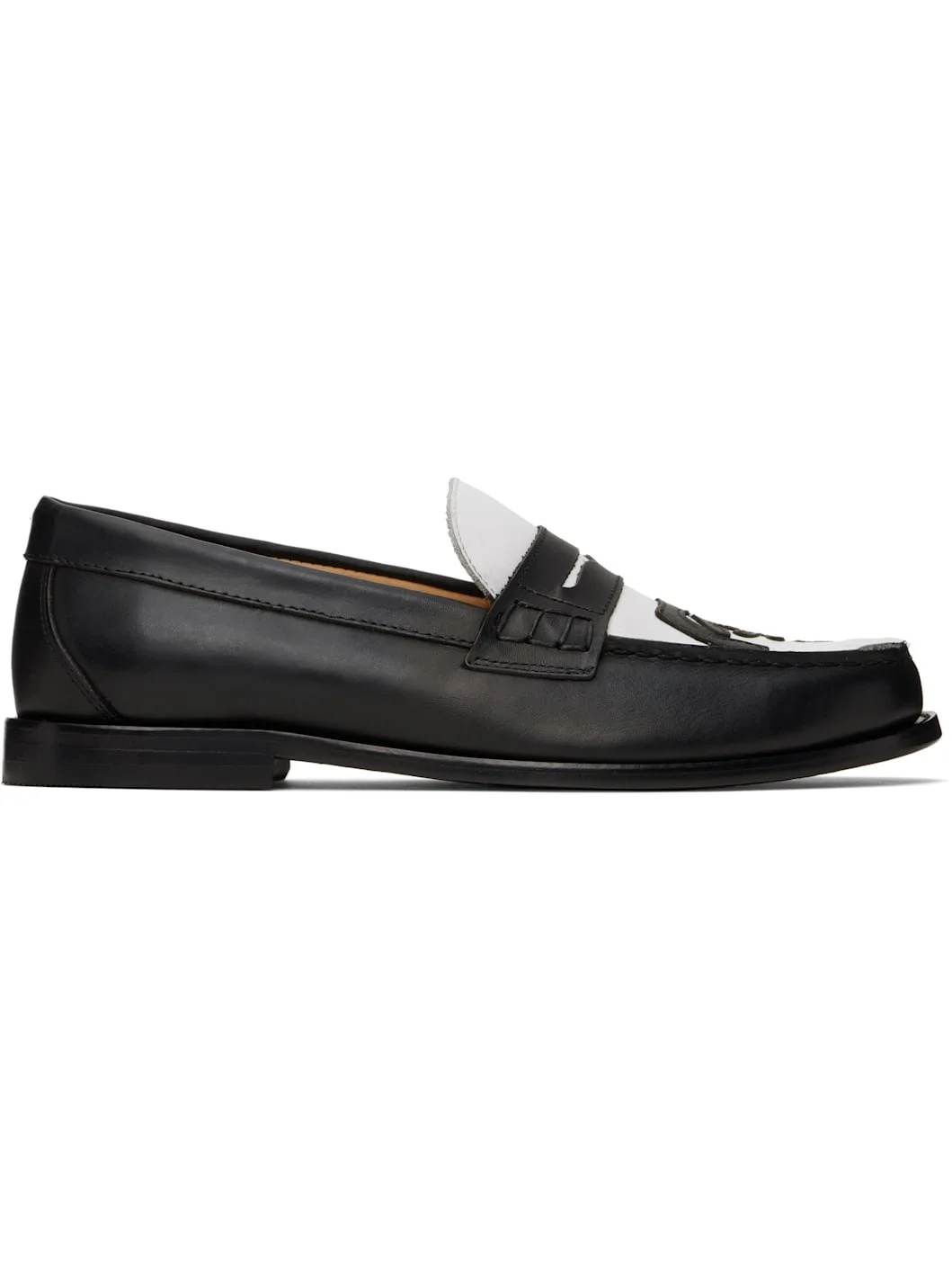 B;ack & 백색 Patchwork 페니 Loafers - 1