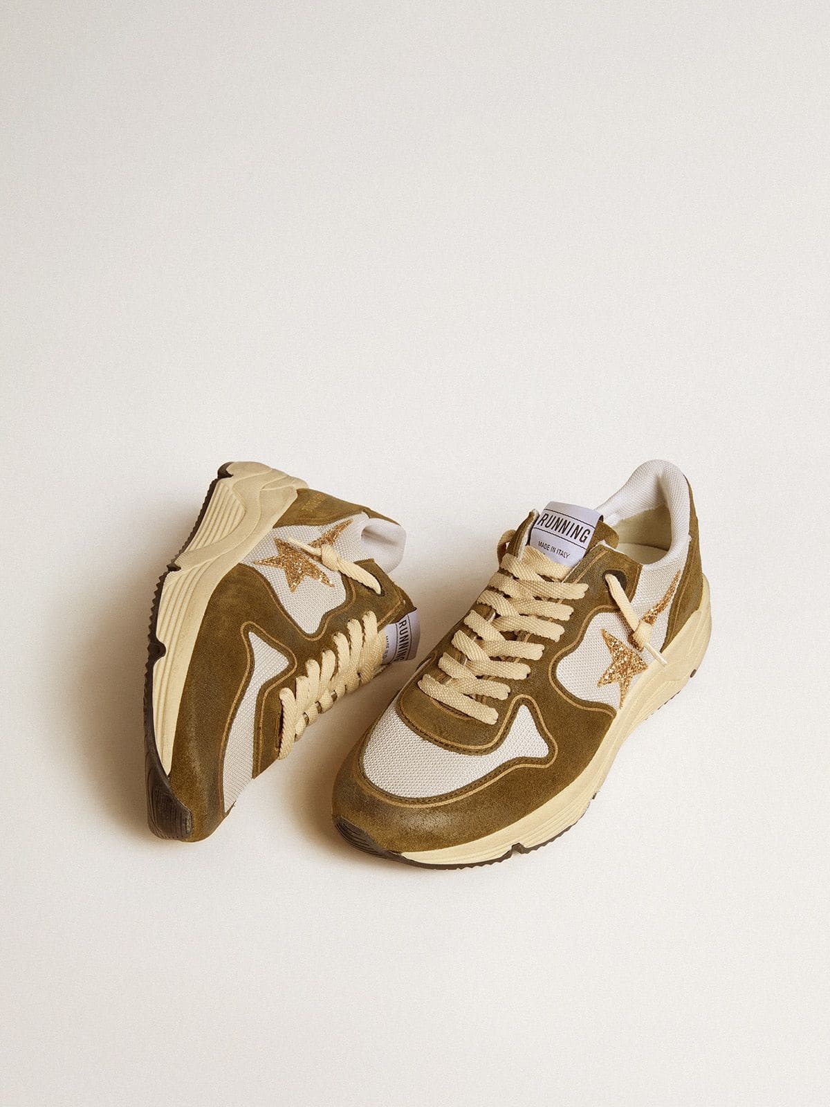 Women’s Running Sole in brown suede and mesh with gold glitter star - 2