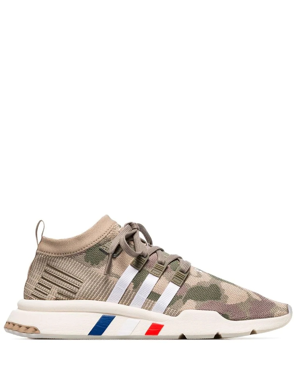 khaki green and beige camouflage EQT support primeknit sneakers - 1