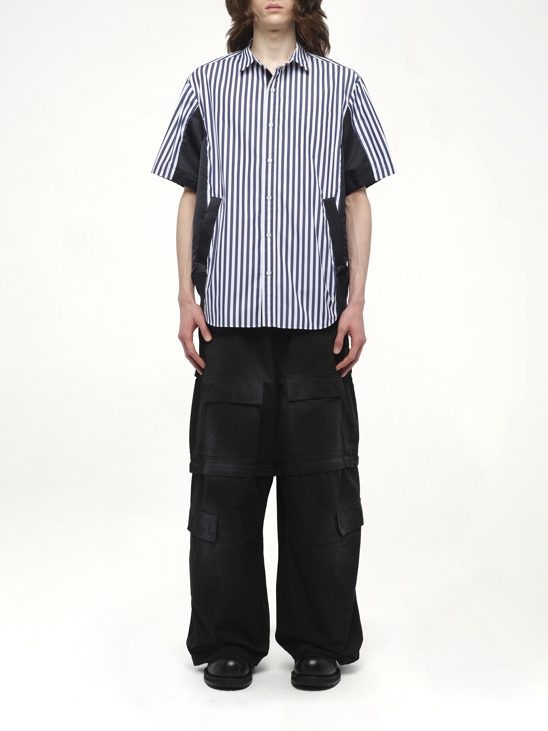 Cotton Poplin Shirt in Navy Stripe/Navy - 7