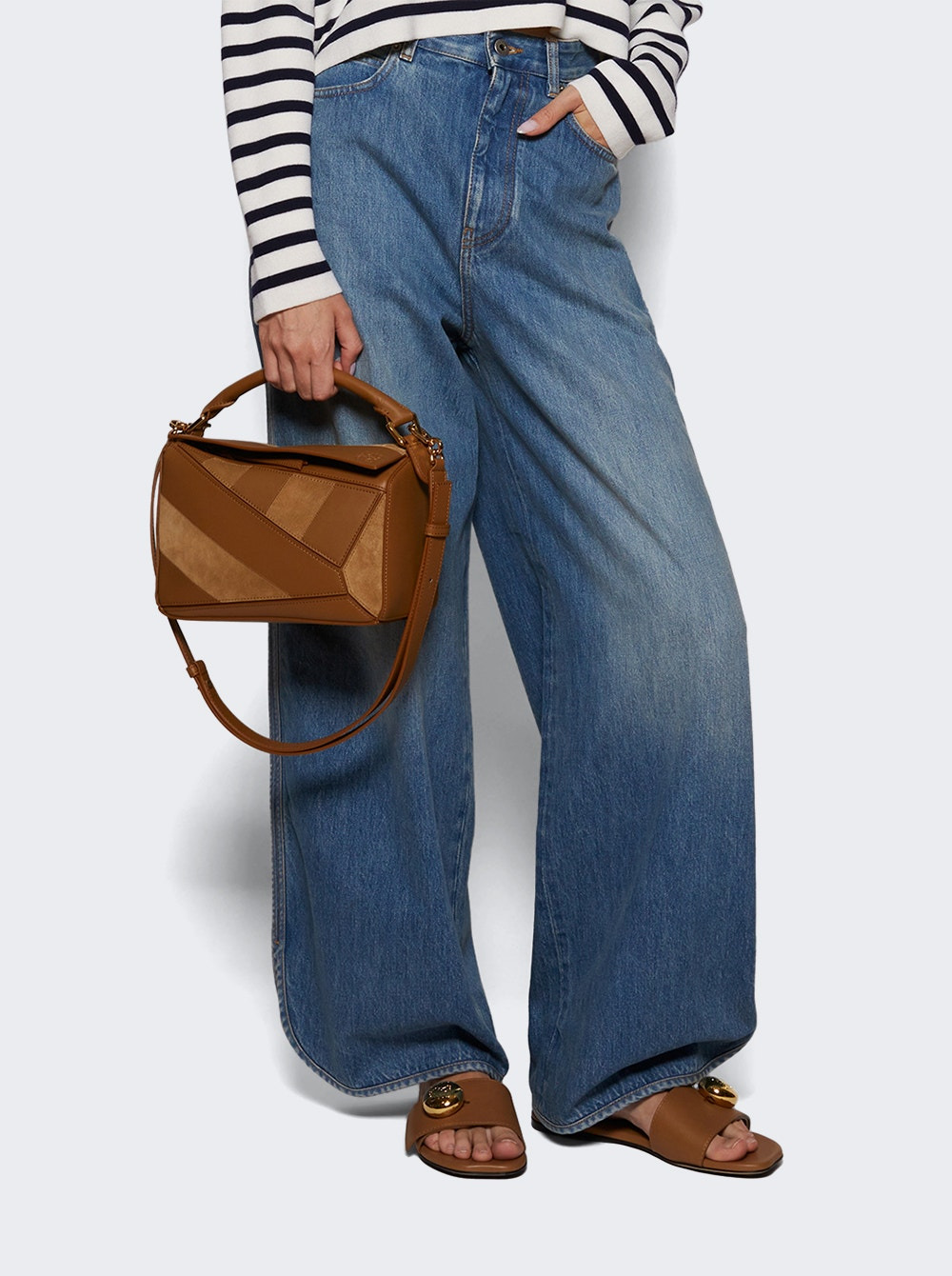 Calfskin And Suede Small Puzzle Bag Oak - 2