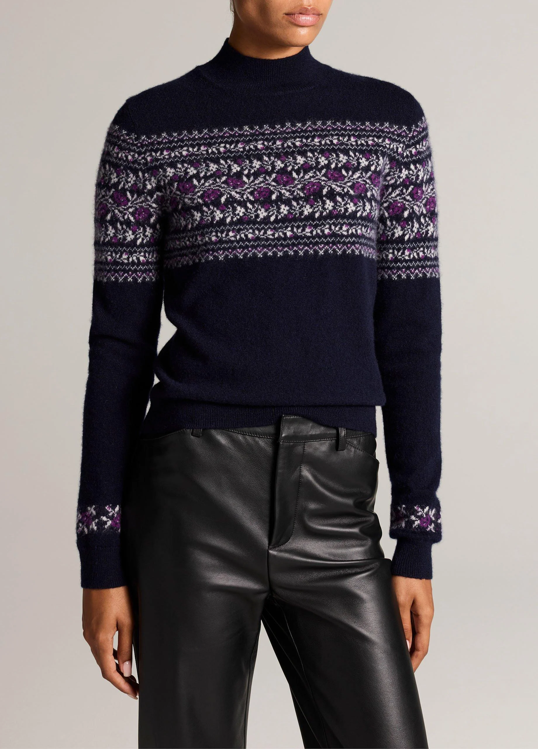 Floral Fair Isle Cashmere Mock-Neck Sweater - 1