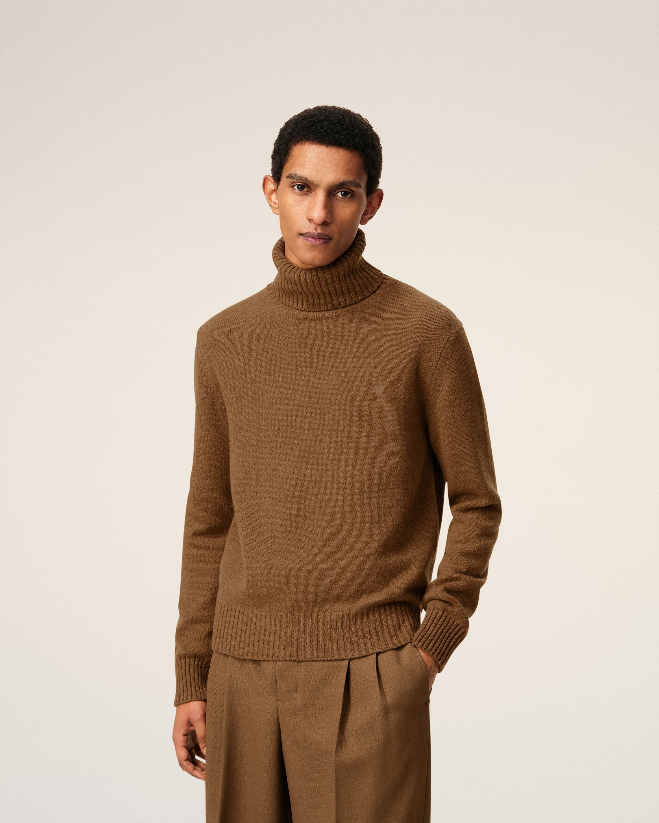 BROWN CASHMERE AMI DE COEUR TURTLE NECK SWEATER - 3