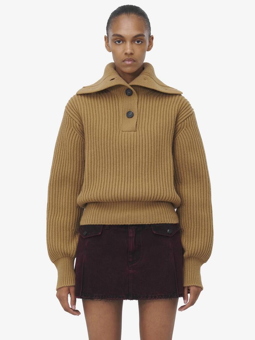 Funnel Neck Buttoned Neck Jumper - 5