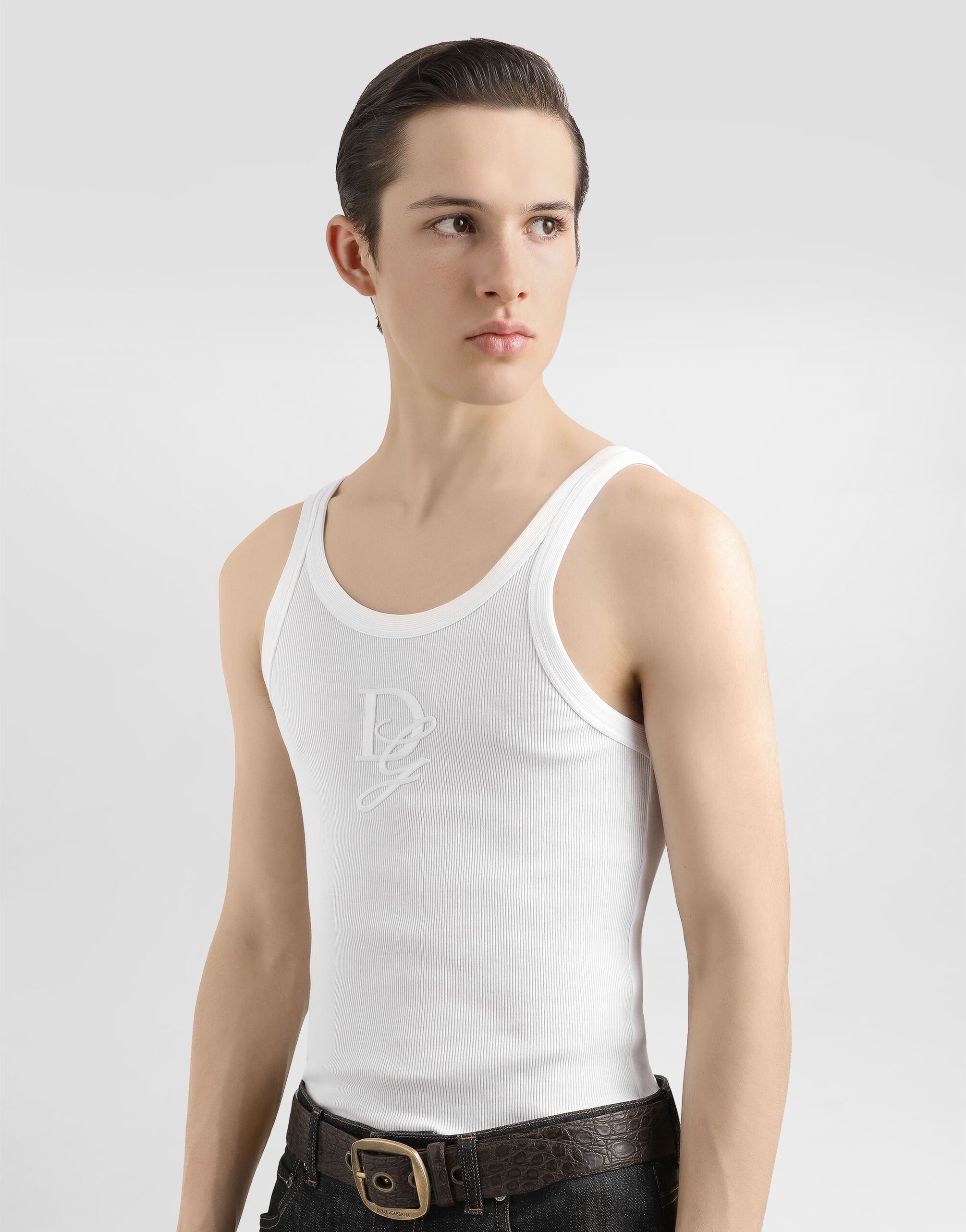 Fine-rib slim-fit singlet with embroidery - 4