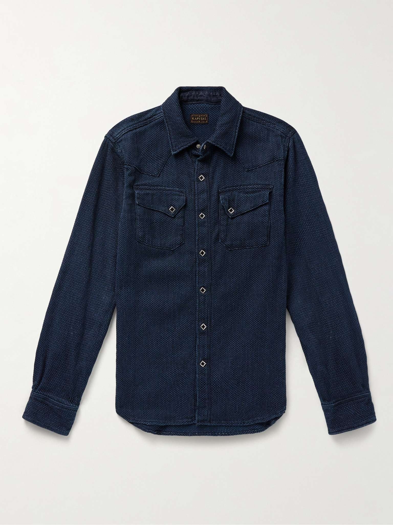 Indigo-Dyed Textured-Cotton Western Shirt - 1