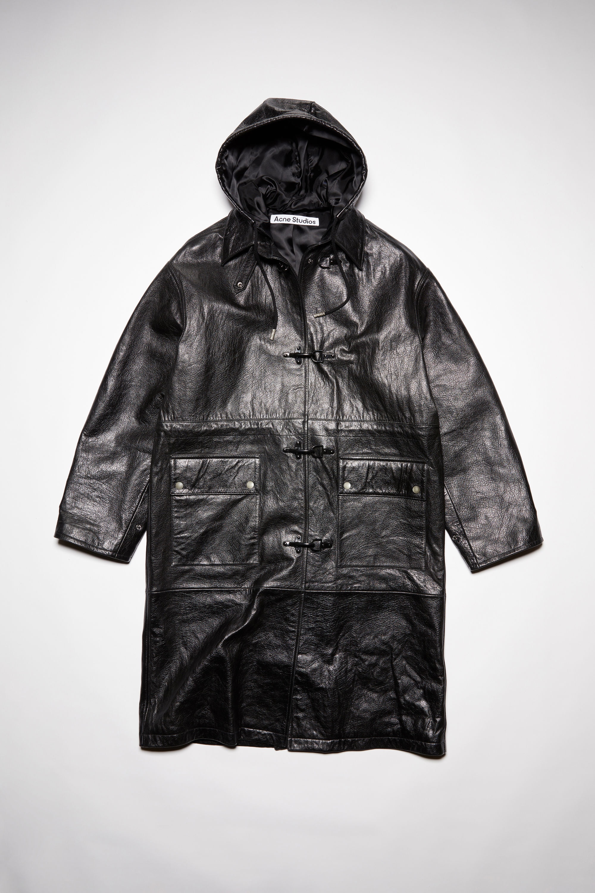 Leather hooded coat - Black - 7