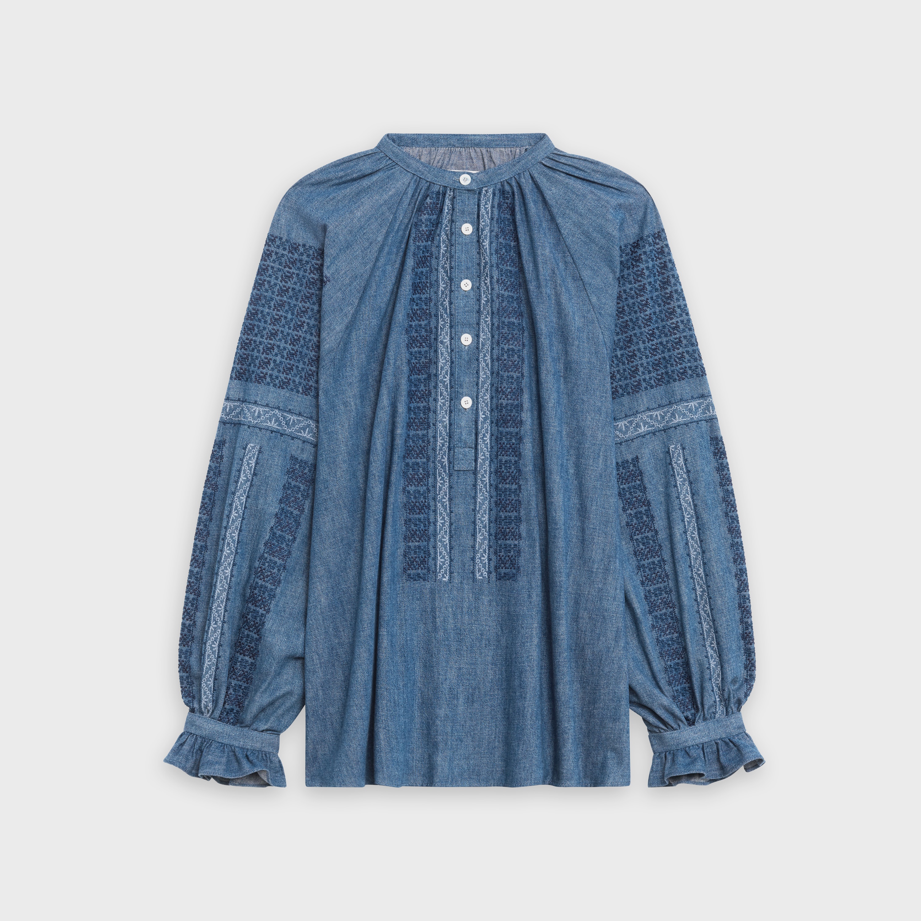 BLOUSE IN LIGHTWEIGHT EMBROIDERED DENIM - 1