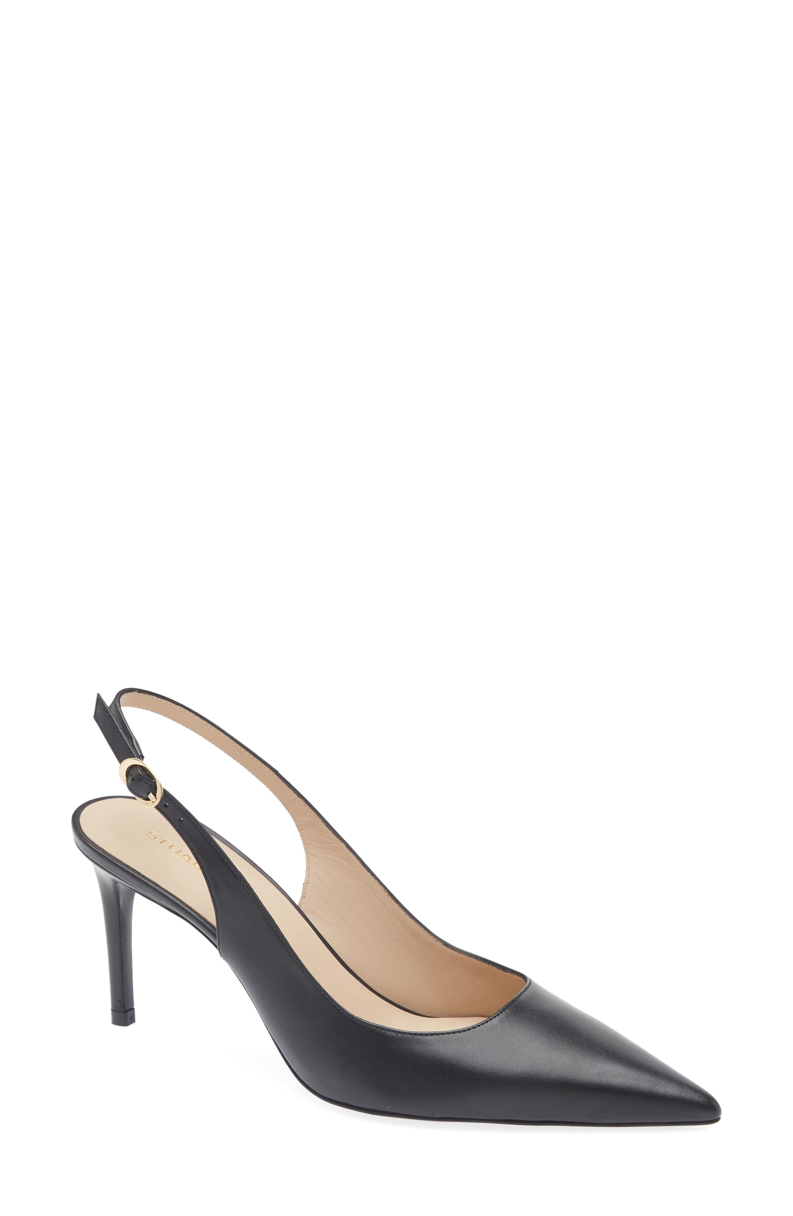 Stuart Weitzman Stuart Power 75 Pointed Toe Slingback Pump in Black at Nordstrom - 1