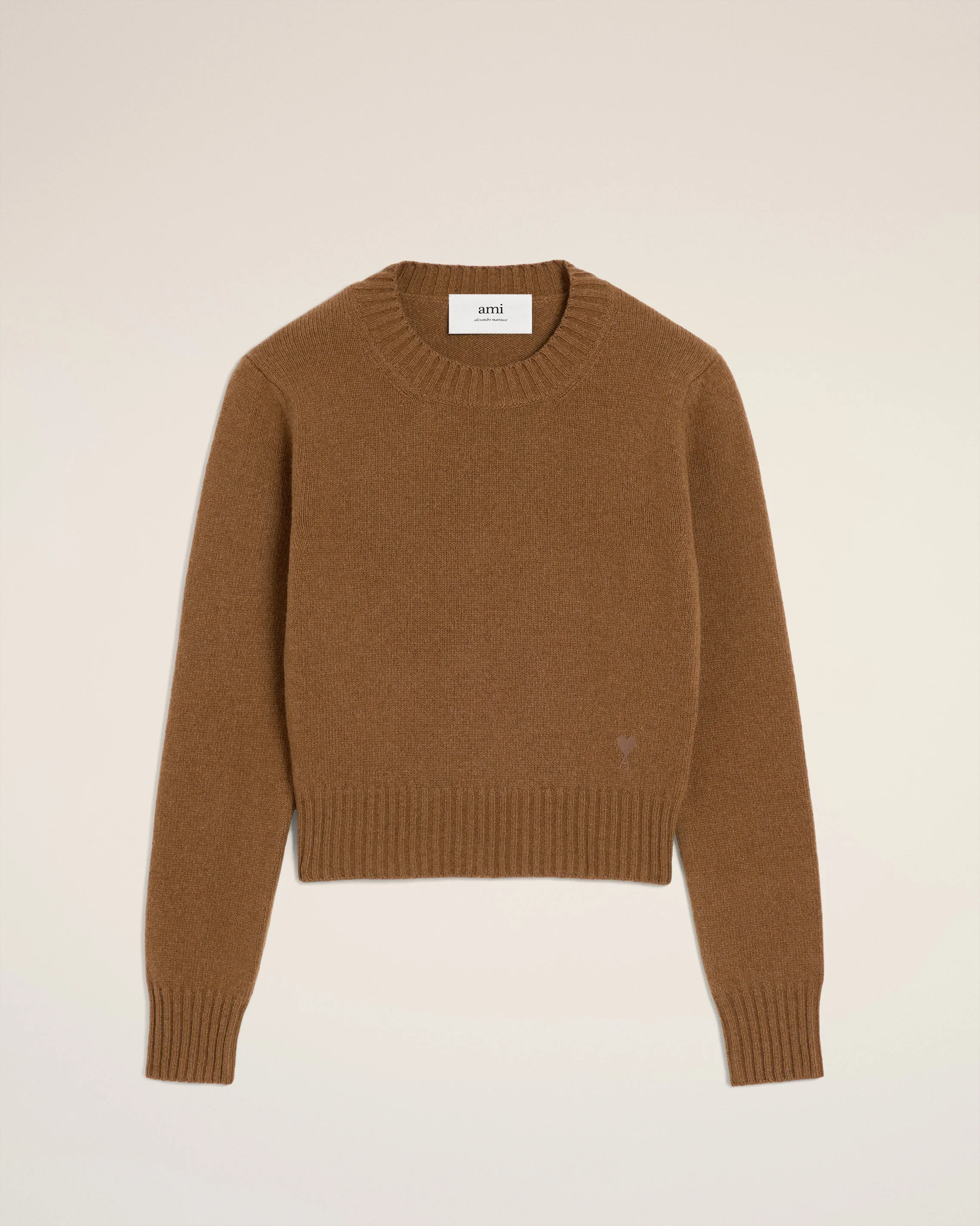 BROWN CASHMERE AMI DE COEUR CREWNECK SWEATER - 1
