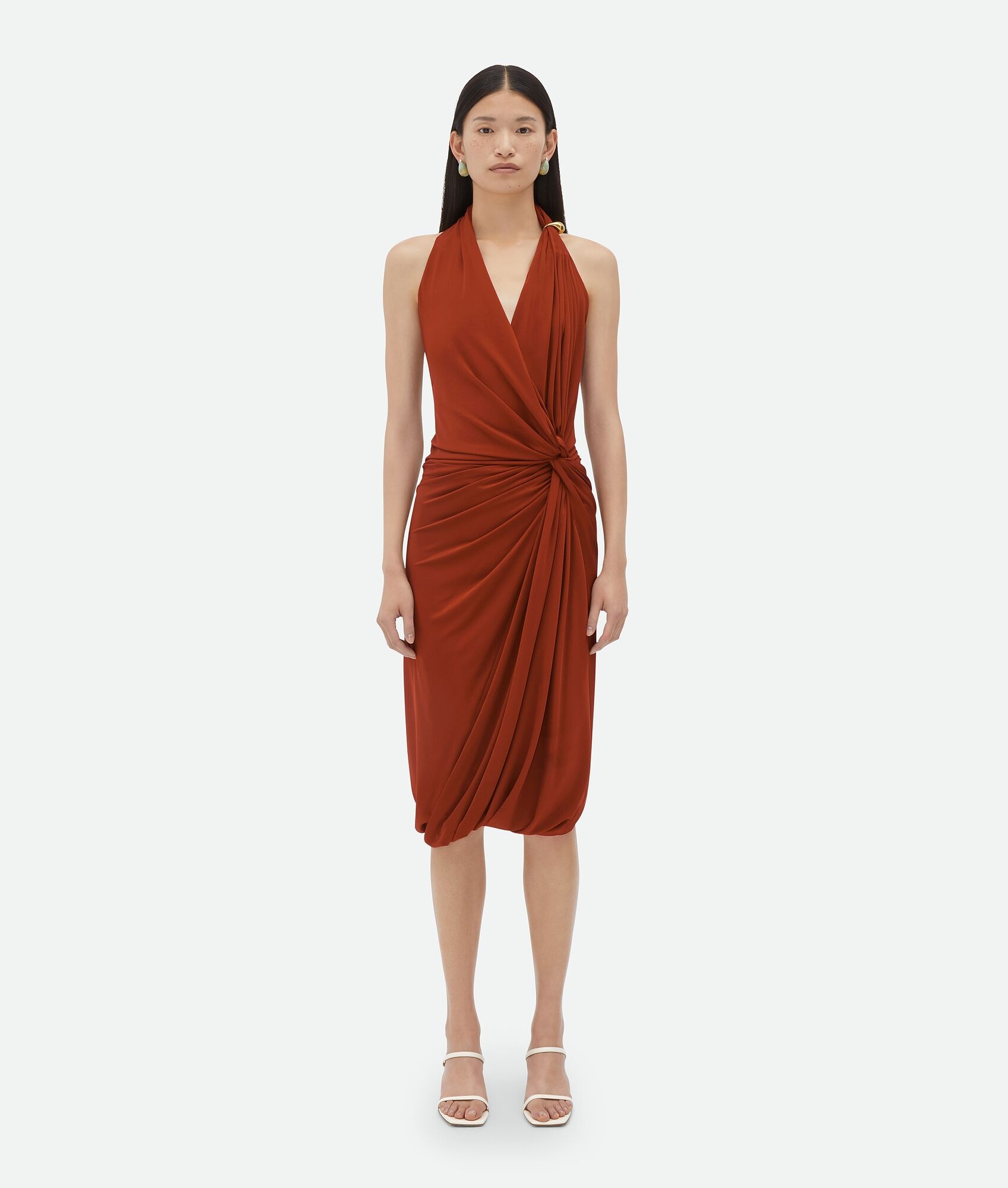Viscose Jersey Midi Dress With Drop Ring Detail - 1
