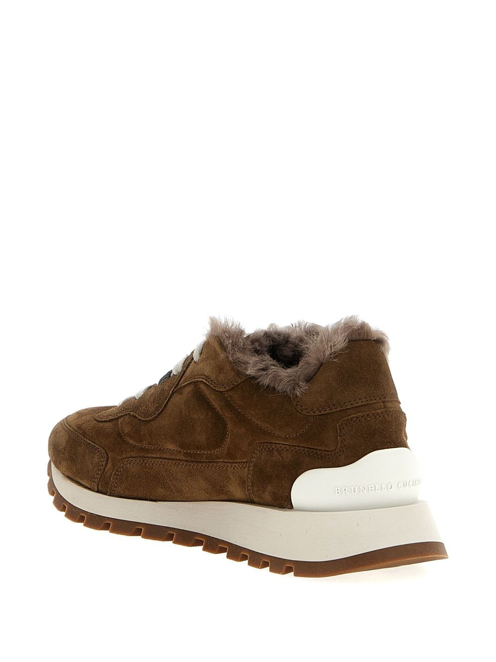 shearling-trimmed suede sneakers - 4