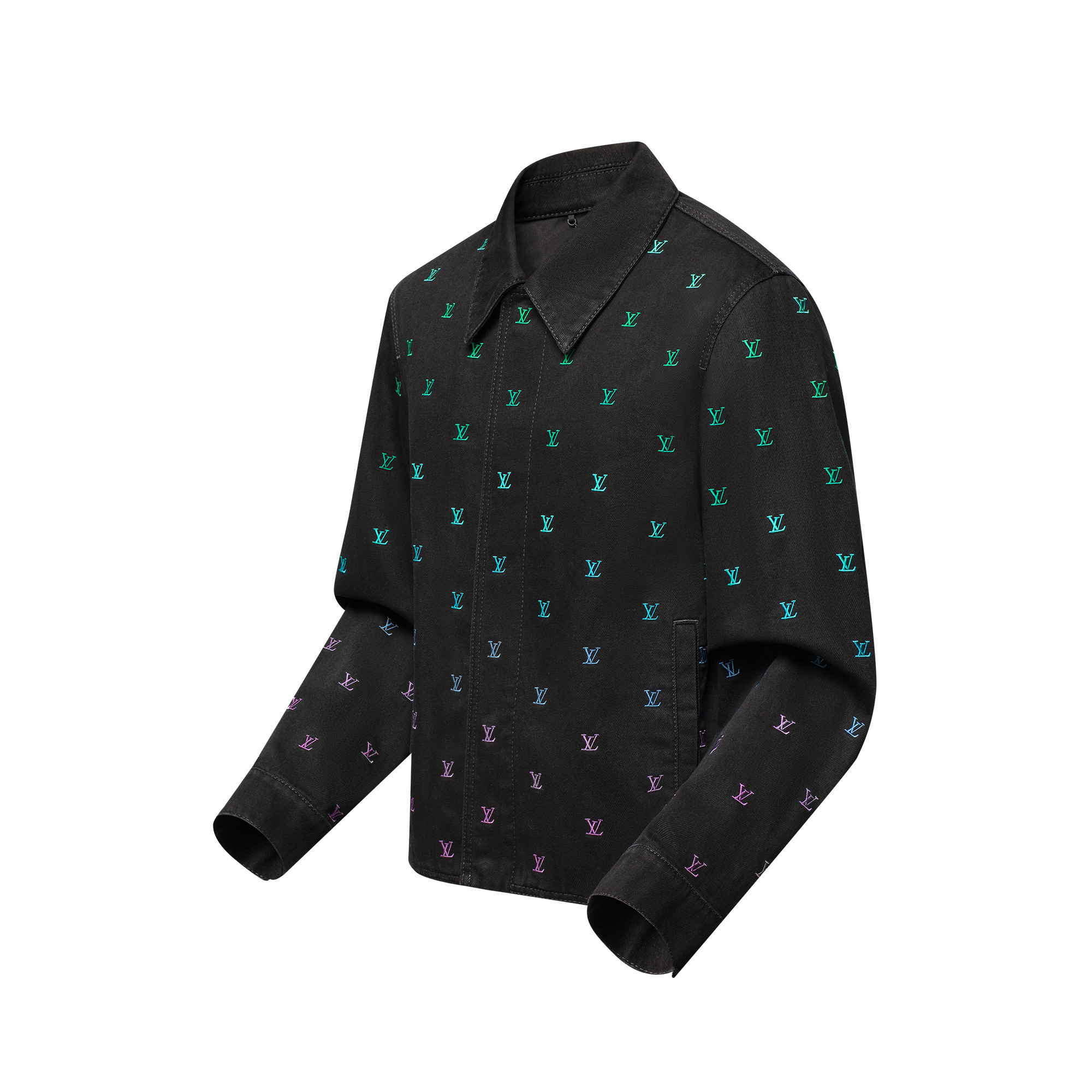 LV Blason Gradient Embroidered Denim Coach Jacket - 2