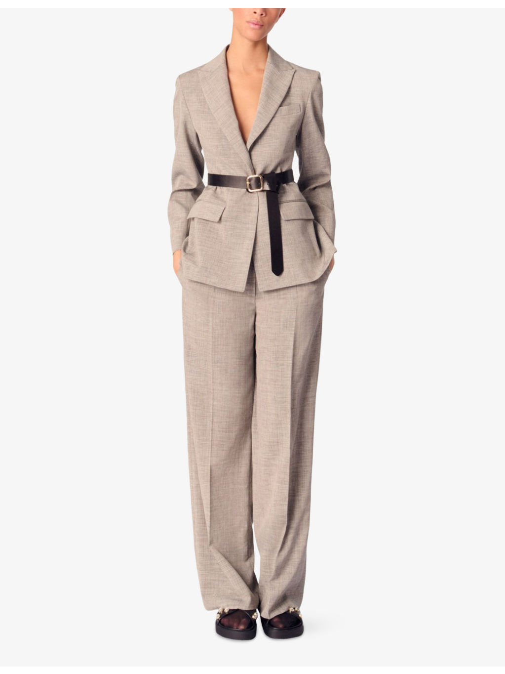 Belted Woven Suit Jacket - 2