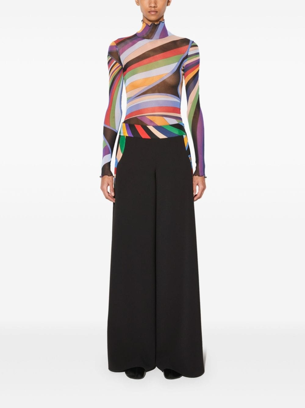 Iride-print trim palazzo trousers - 2