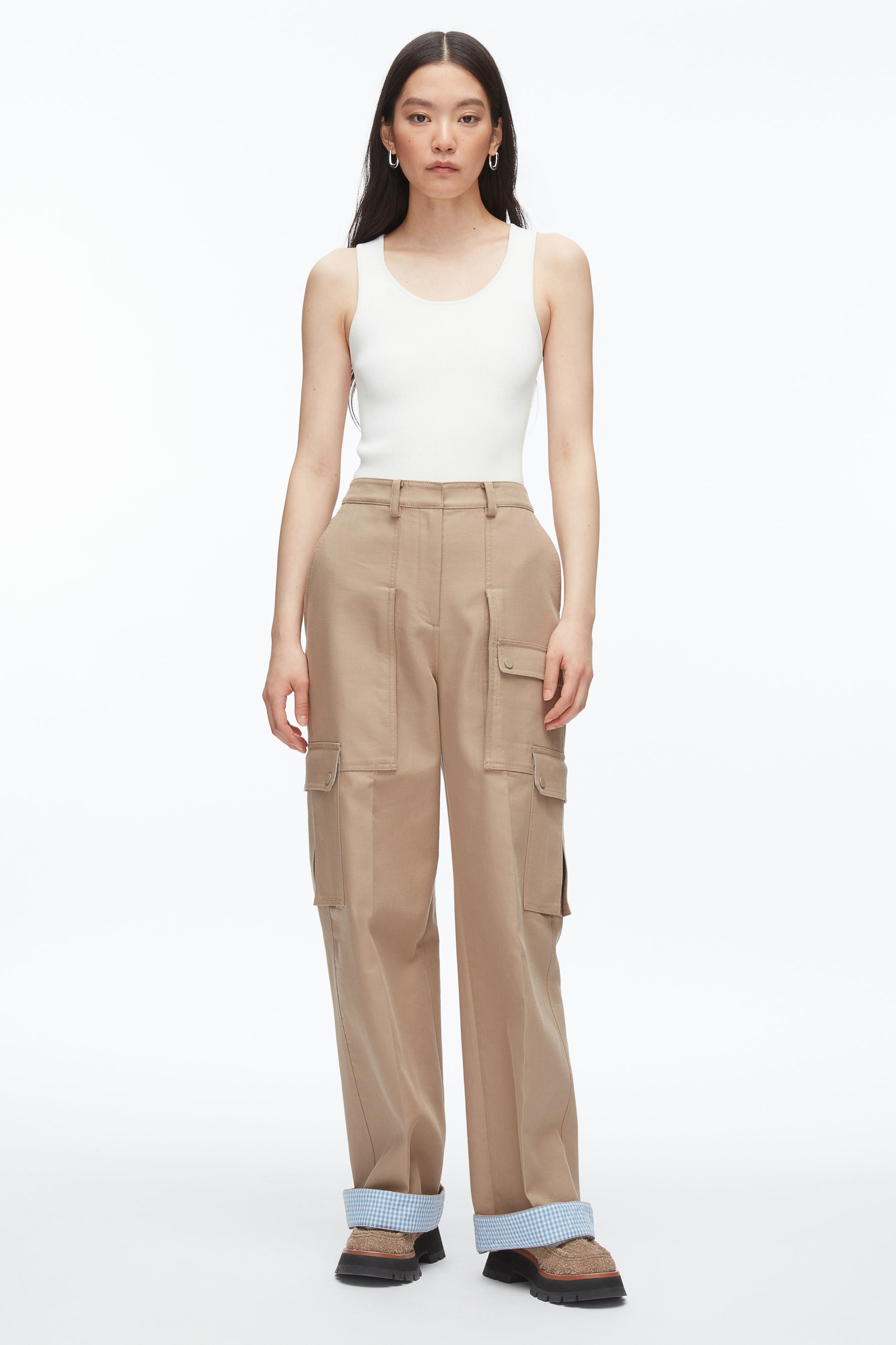 Carpenter Cargo Pants with Plaid Cuffs - 2
