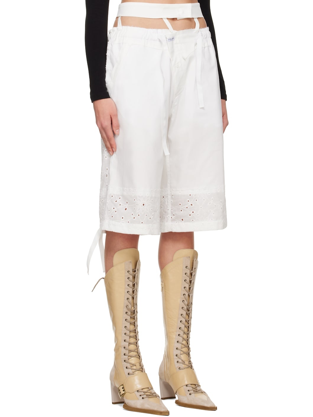 White Baggy Cargo Shorts - 2