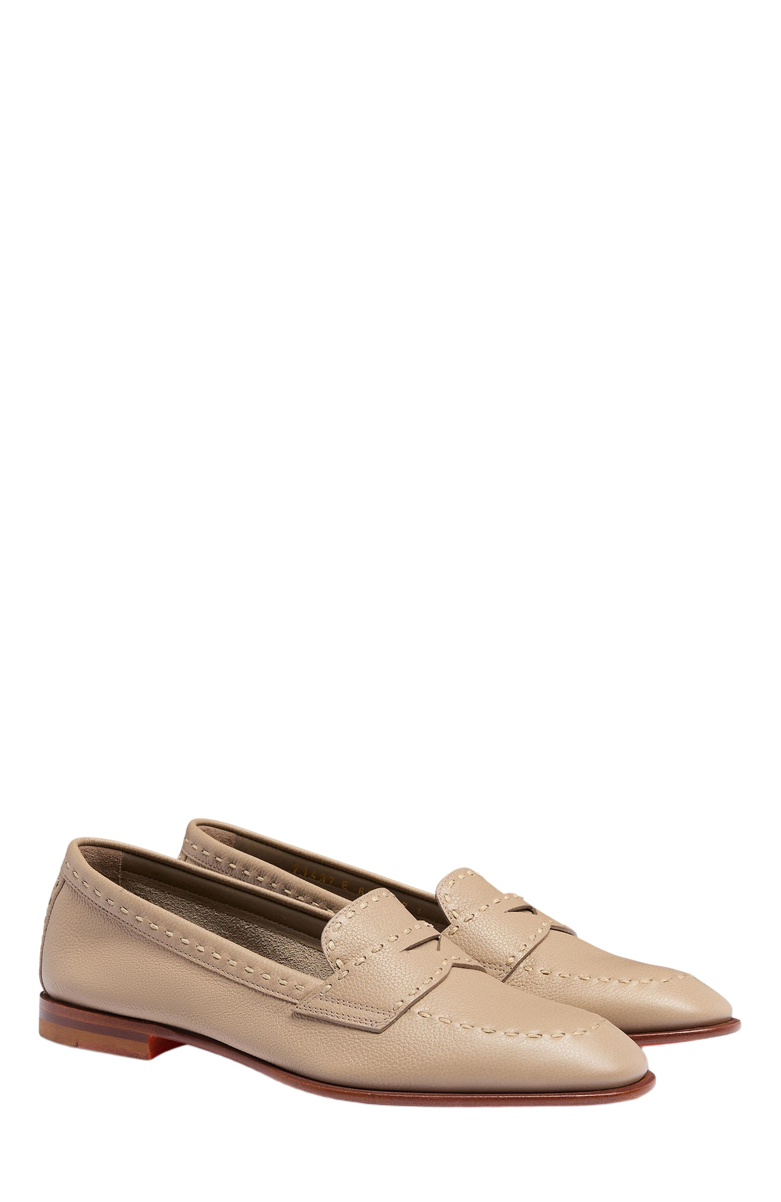 Santoni Women's tumbled leather penny loafer in Natural at Nordstrom - 3