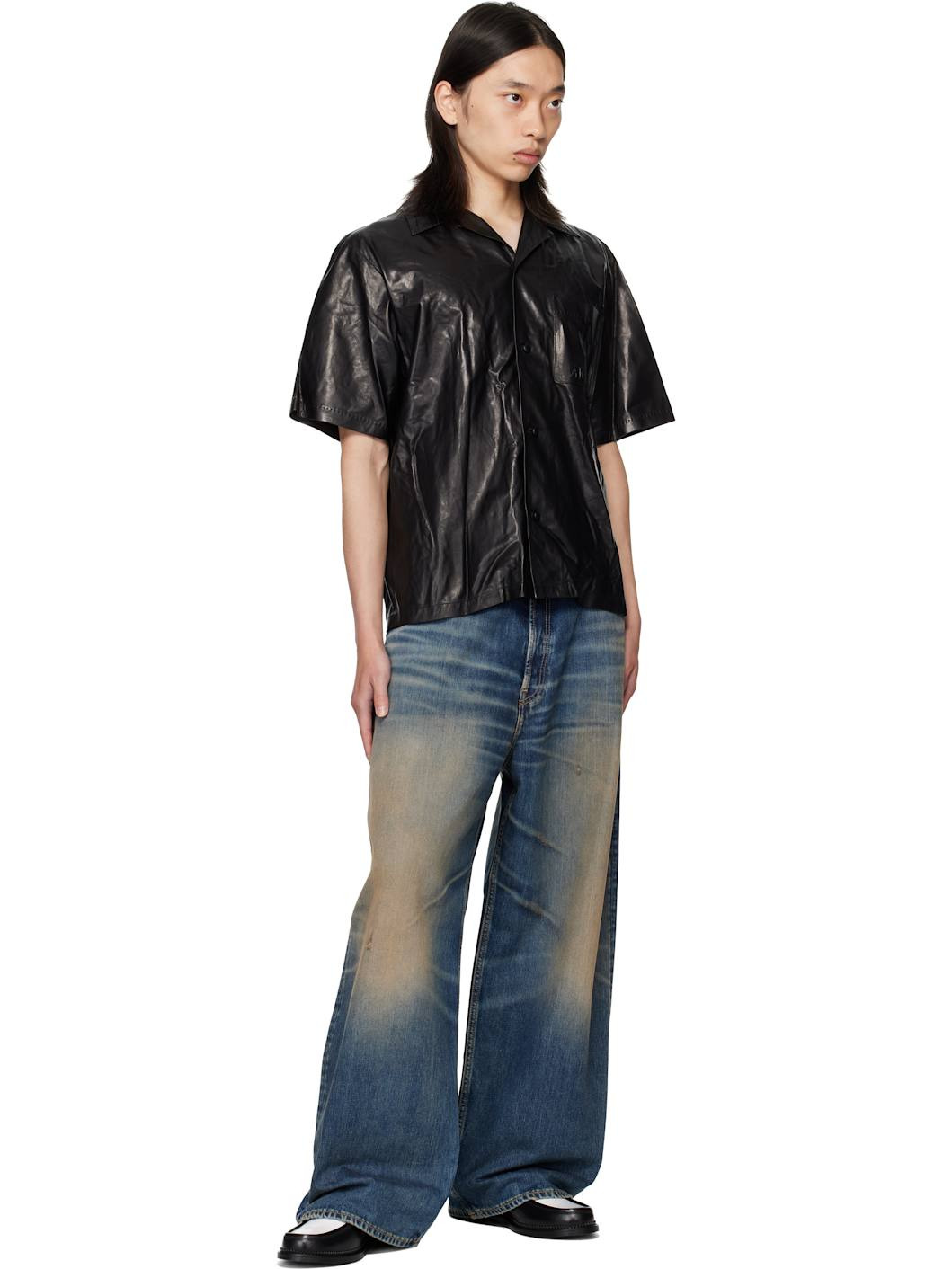 Black Lightweight Camp Leather Shirt - 4