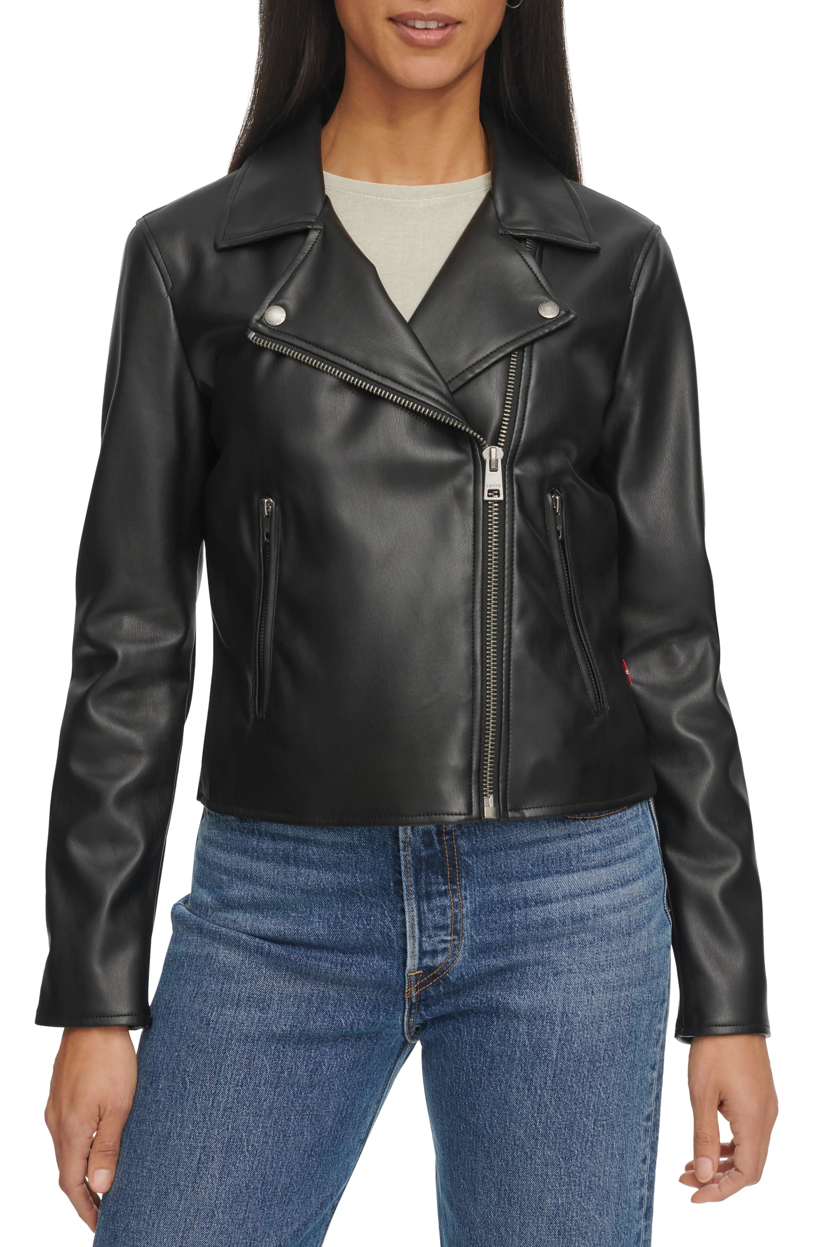 Shrunken Faux Leather Moto Jacket - 1