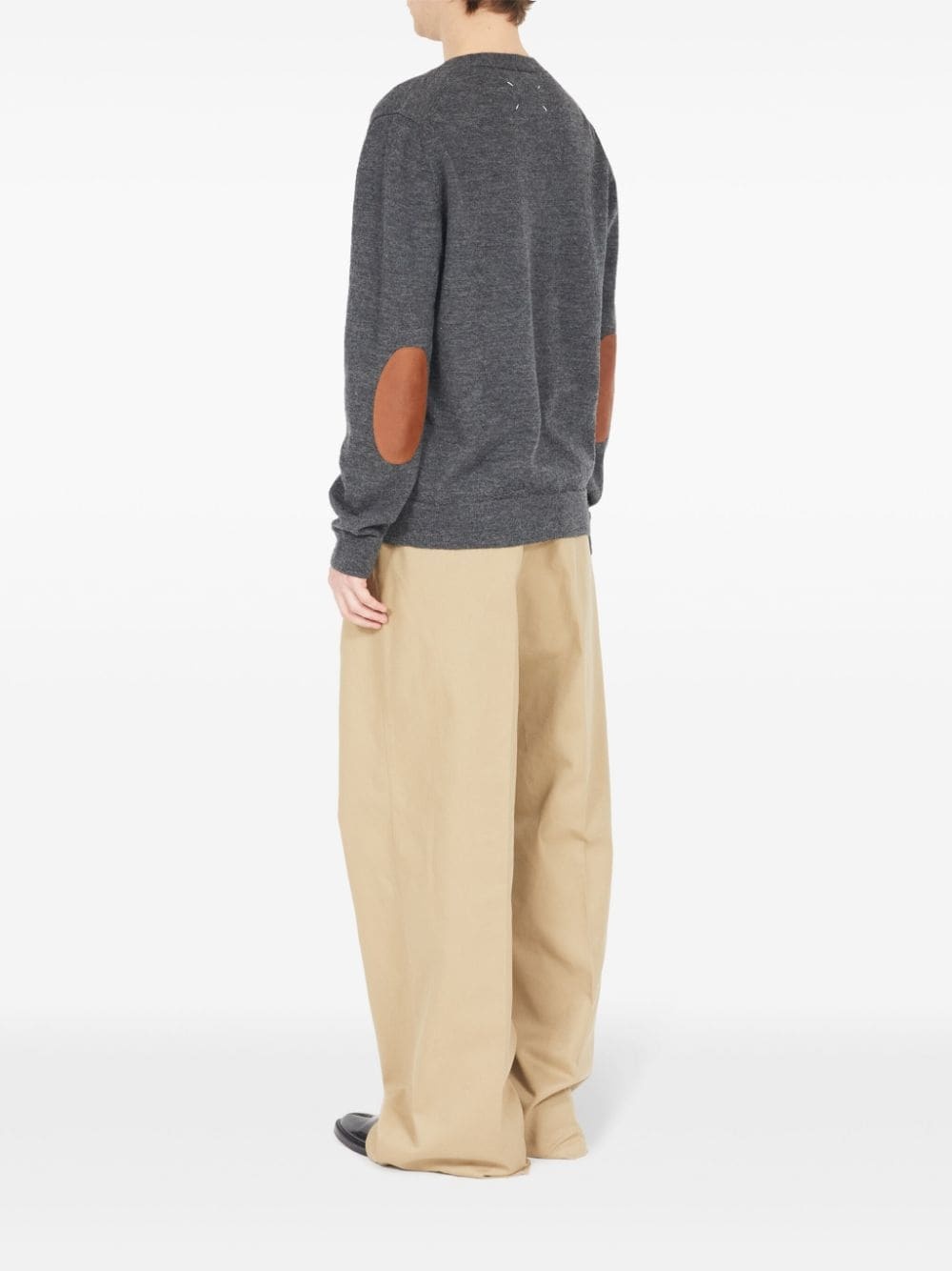 elbow-patch fine-knit cardigan - 4