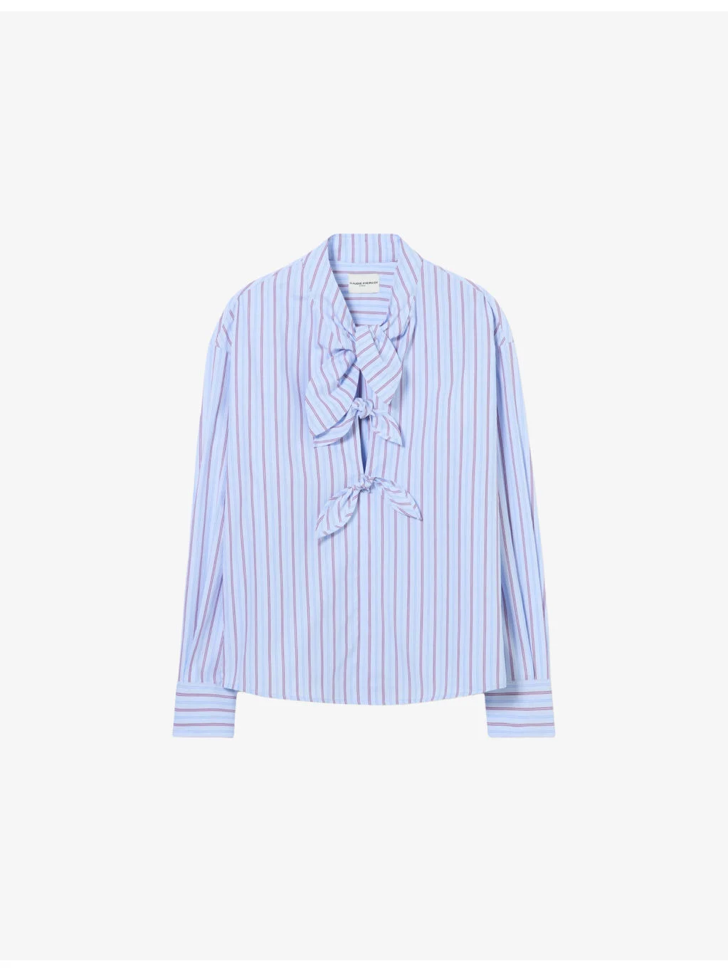 Striped Tie-Front Cotton-Poplin Blouse - 1