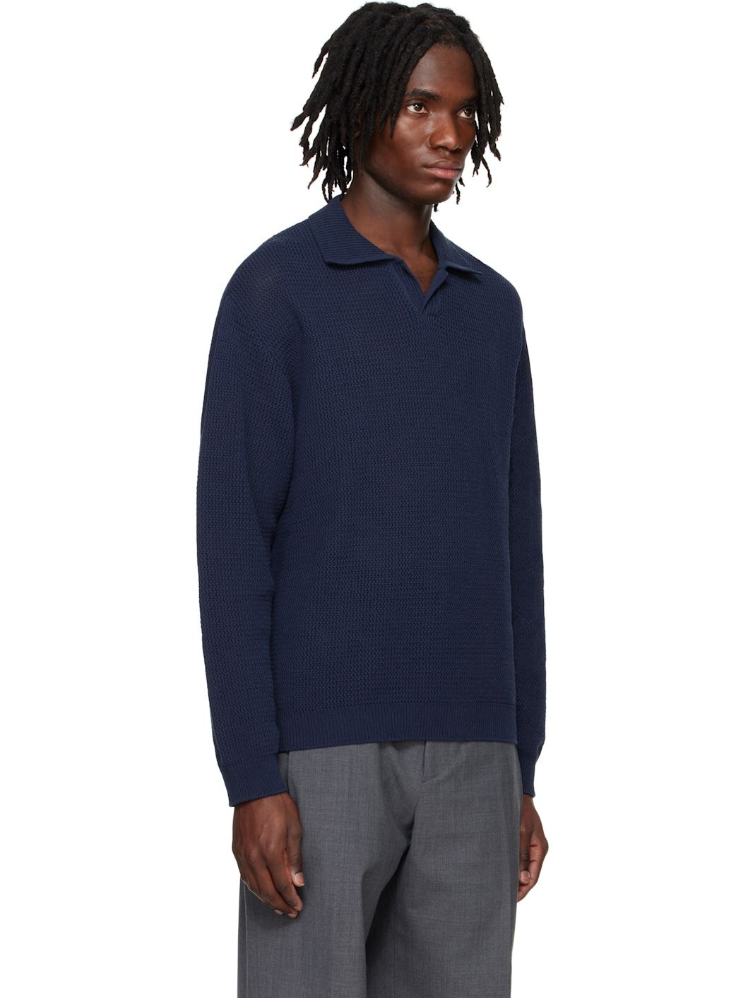 Navy Open-Knit Polo - 2