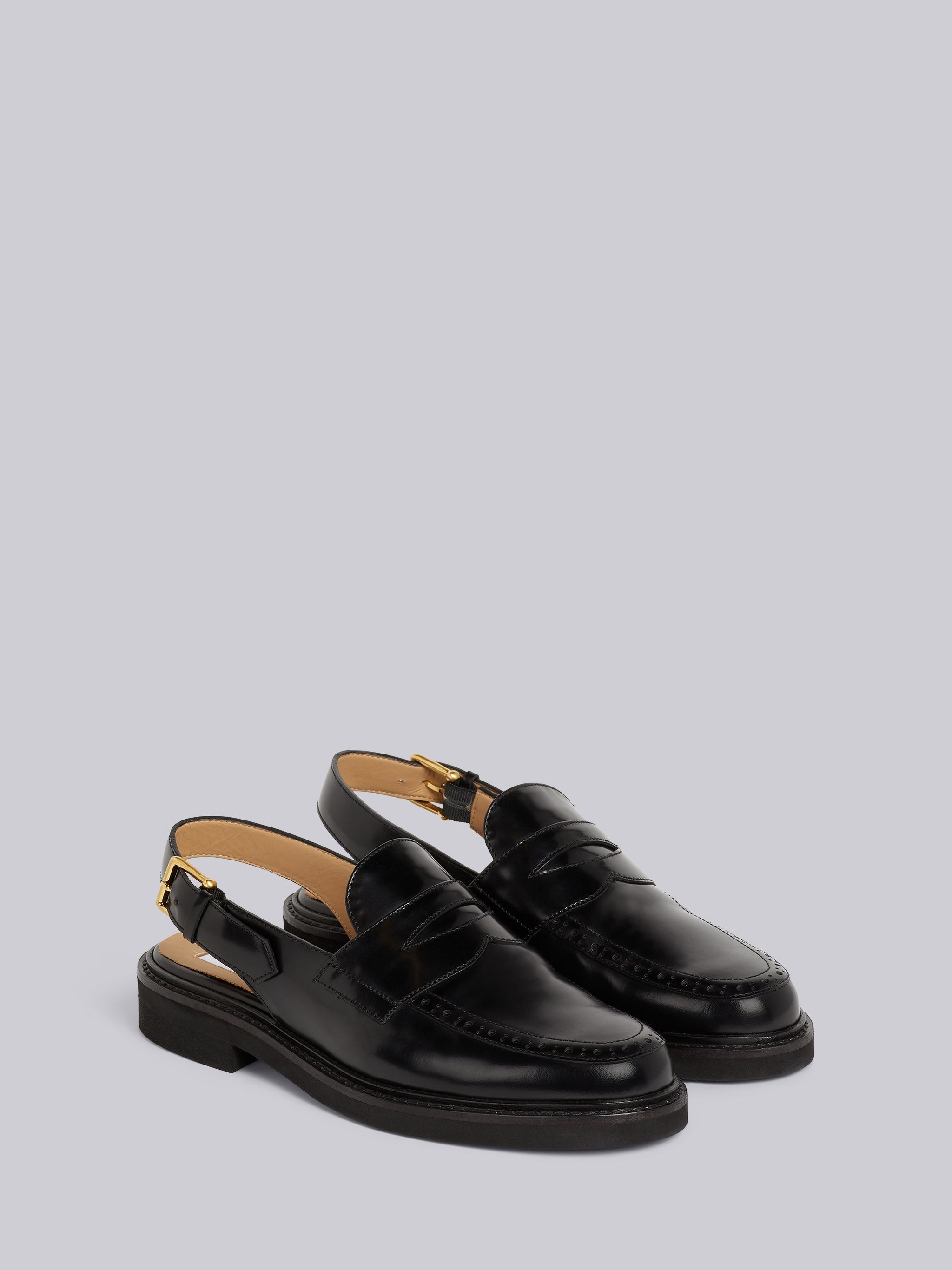 Black Calf Leather Micro Sole Slingback Penny Loafer - 3