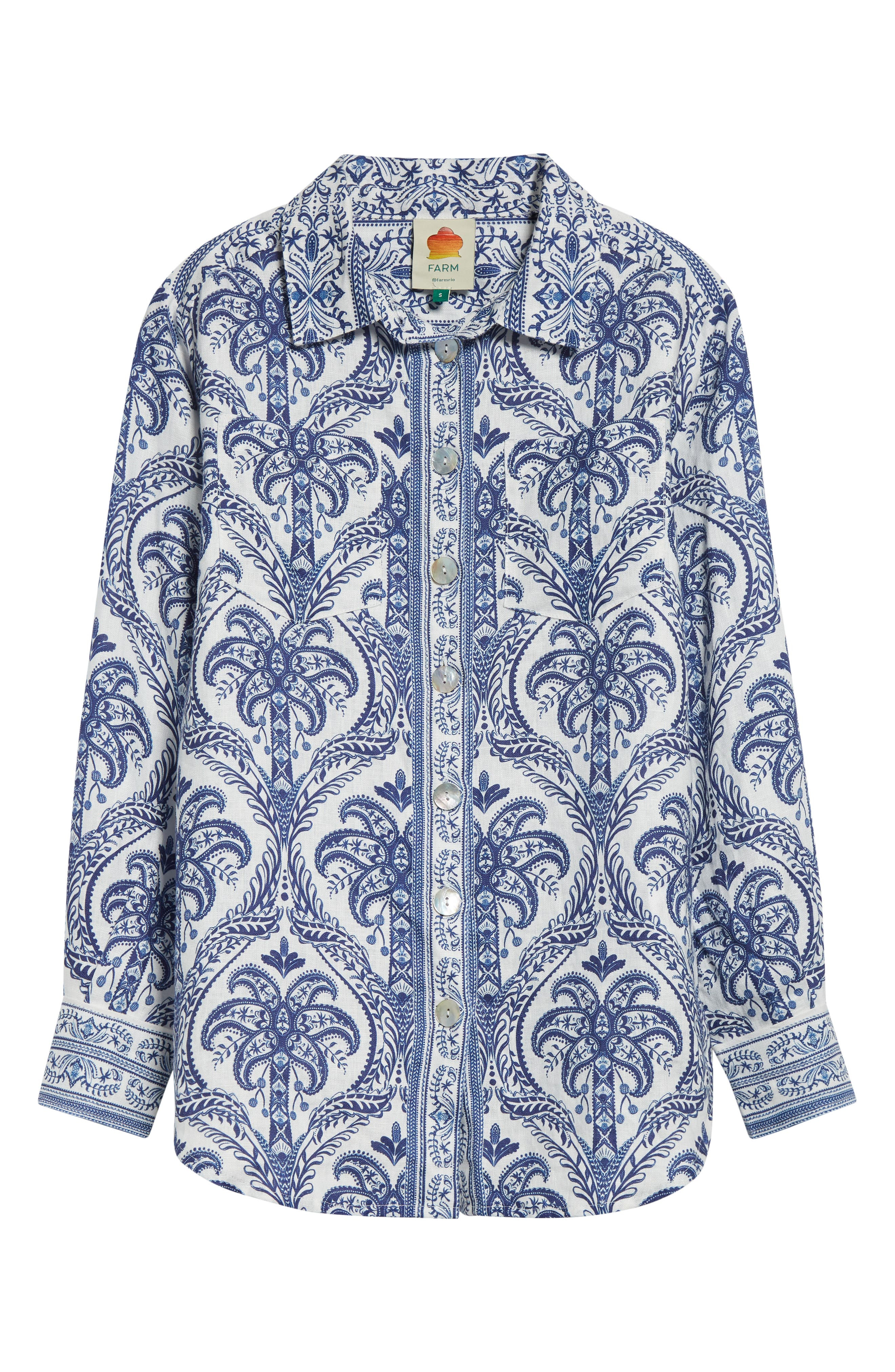 FARM Rio Tropical Print Linen Blend Button-Up Shirt in Off-White at Nordstrom - 6