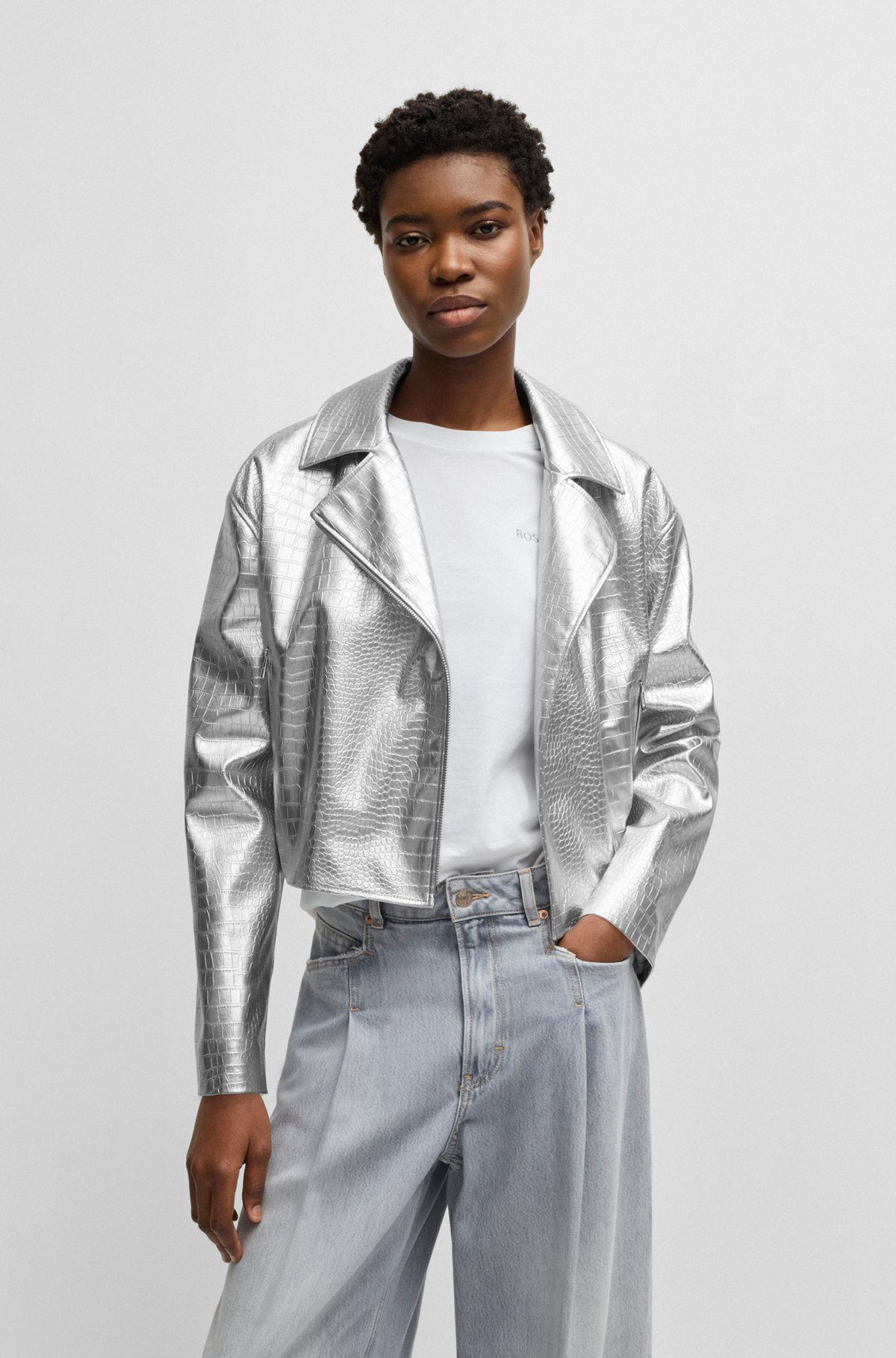 FAUX-LEATHER JACKET WITH CROCODILE EMBOSSING - 2